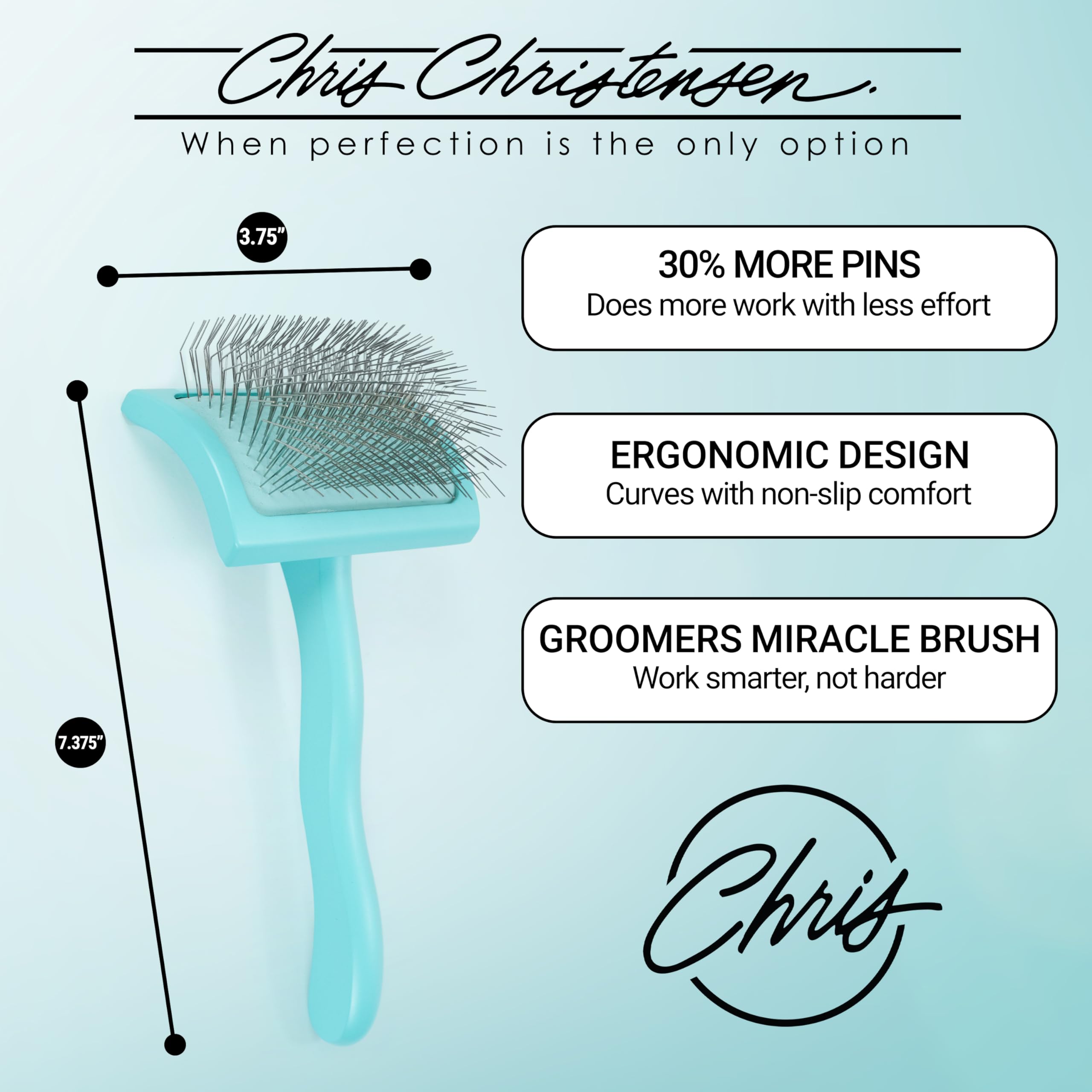 Chris Christensen Big G Dog Slicker Brush for Medium Teal Dogs, Perfect for Goldendoodles, Labradoodles, Poodles - Professional Grooming Tool