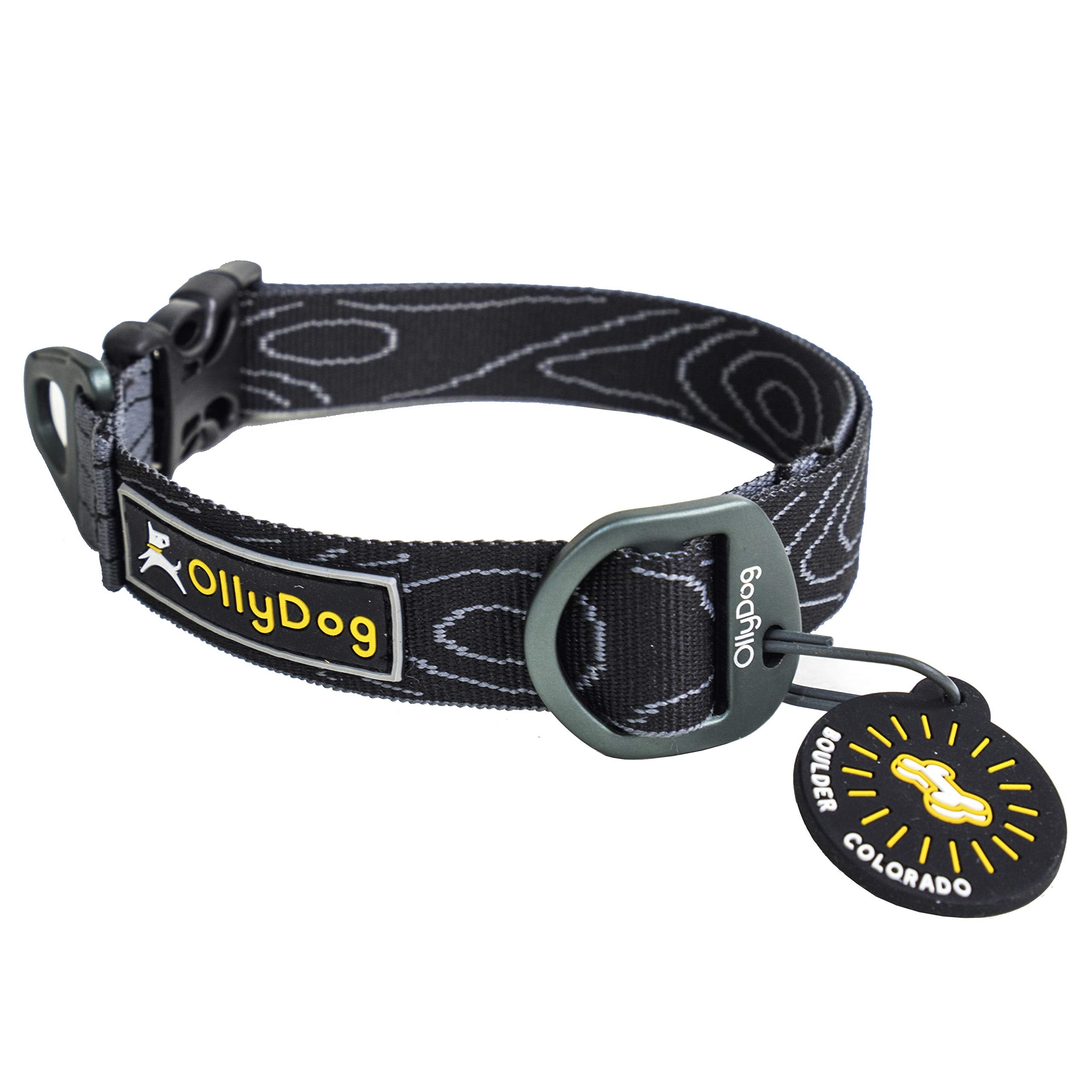 Ollydog Flagstaff Collar, Webbing Dog Collar With Side-Release Buckle, Lightweight Training Collar For Large, Medium And Small Dogs (Large, Raven Bark)
