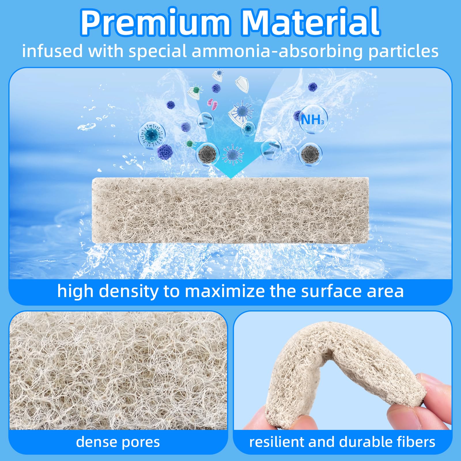 Aquaneat 12-Pack Replacement Ammonia Reducer Pads Compatible With Aqueon Quietflow 30 And 50 Led Pro Aquarium Power Filter