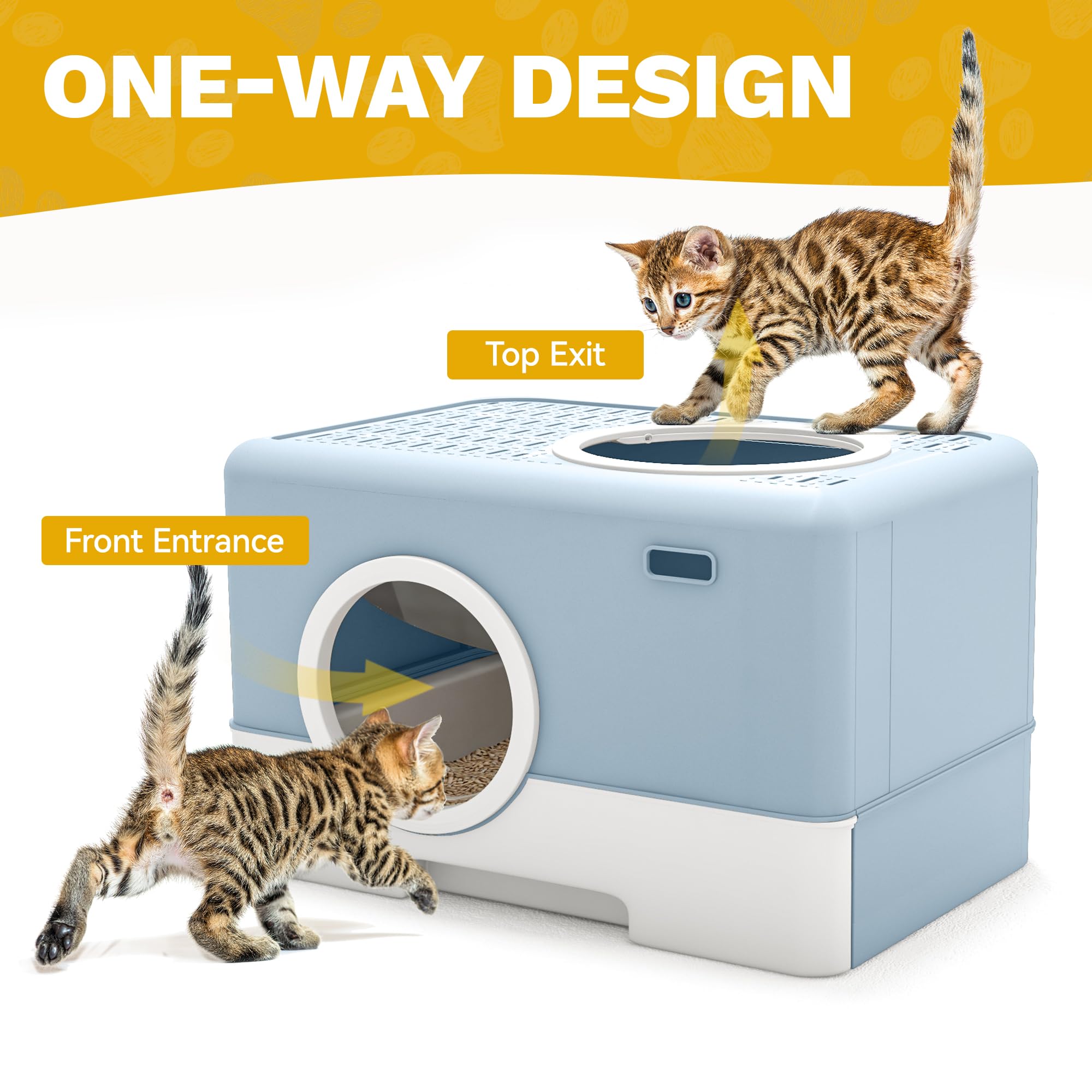 Dwvo Enclosed Cat Litter Box With Two-Way Entry/Exit, Large Hooded Anti-Splash Cat Toilet With Lid, Hidden Litter Scoop - Blue