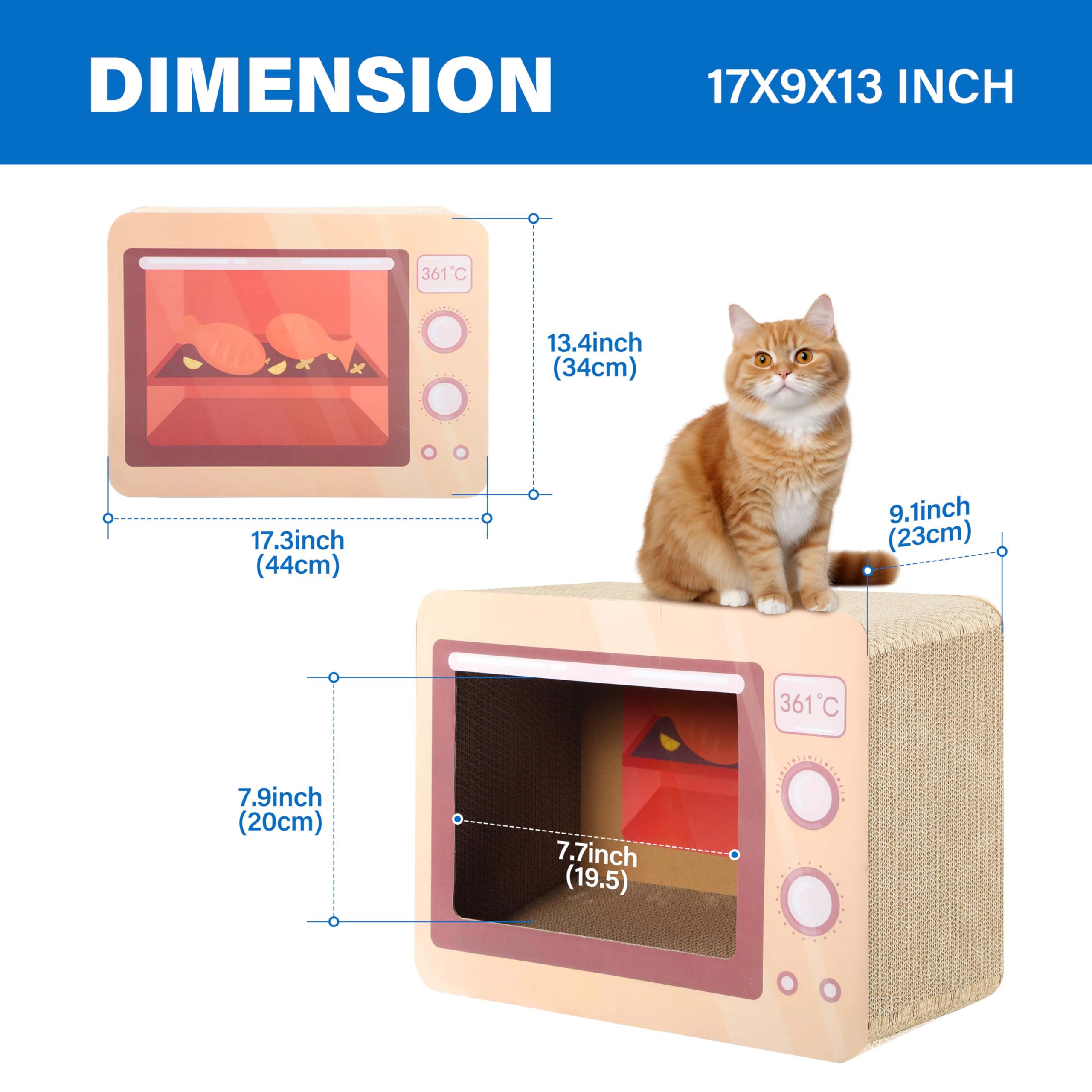 Oven Cat Scratcher Board - Durable Lounge Bed for Cats - Indoor Scratch Pad & Play House - Corrugated Toy for Cat Birthday - 17.