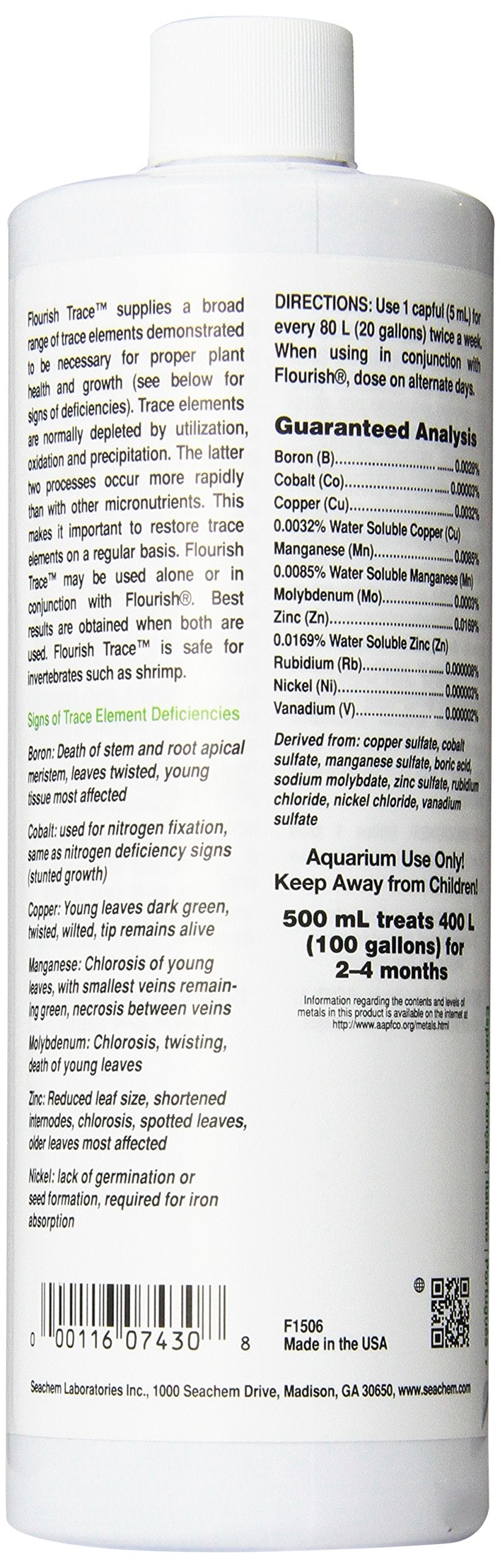 Seachem Flourish Trace Elements Liquid Fertilizer - 500 mL - Cotton Material - Model 743 - White