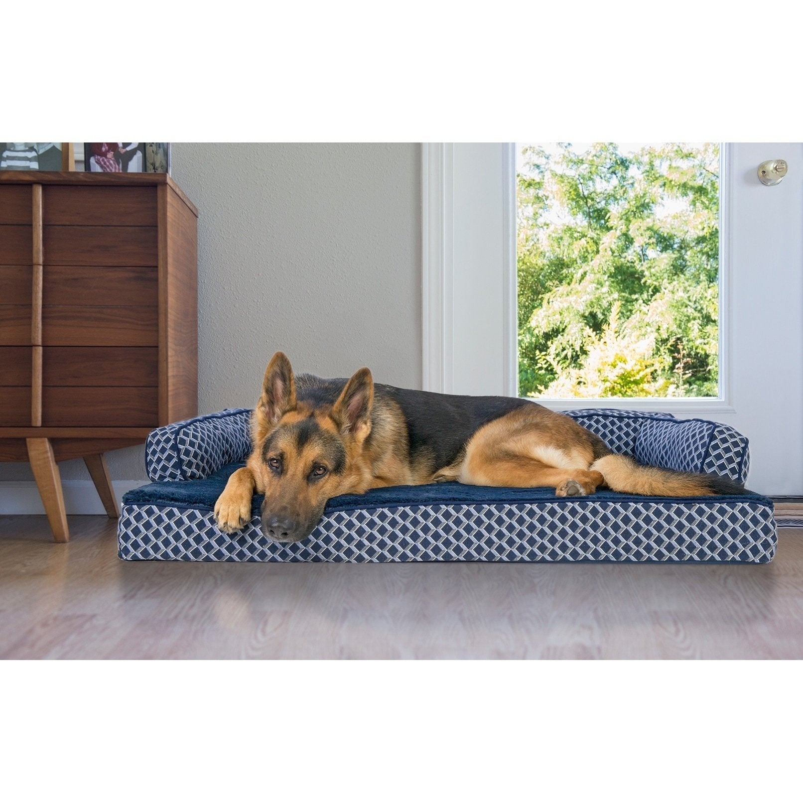 Furhaven Memory Foam Dog Bed for Large Dogs w/ Removable Bolsters & Washable Cover, For Dogs Up to 95 lbs - Plush & Woven Decor