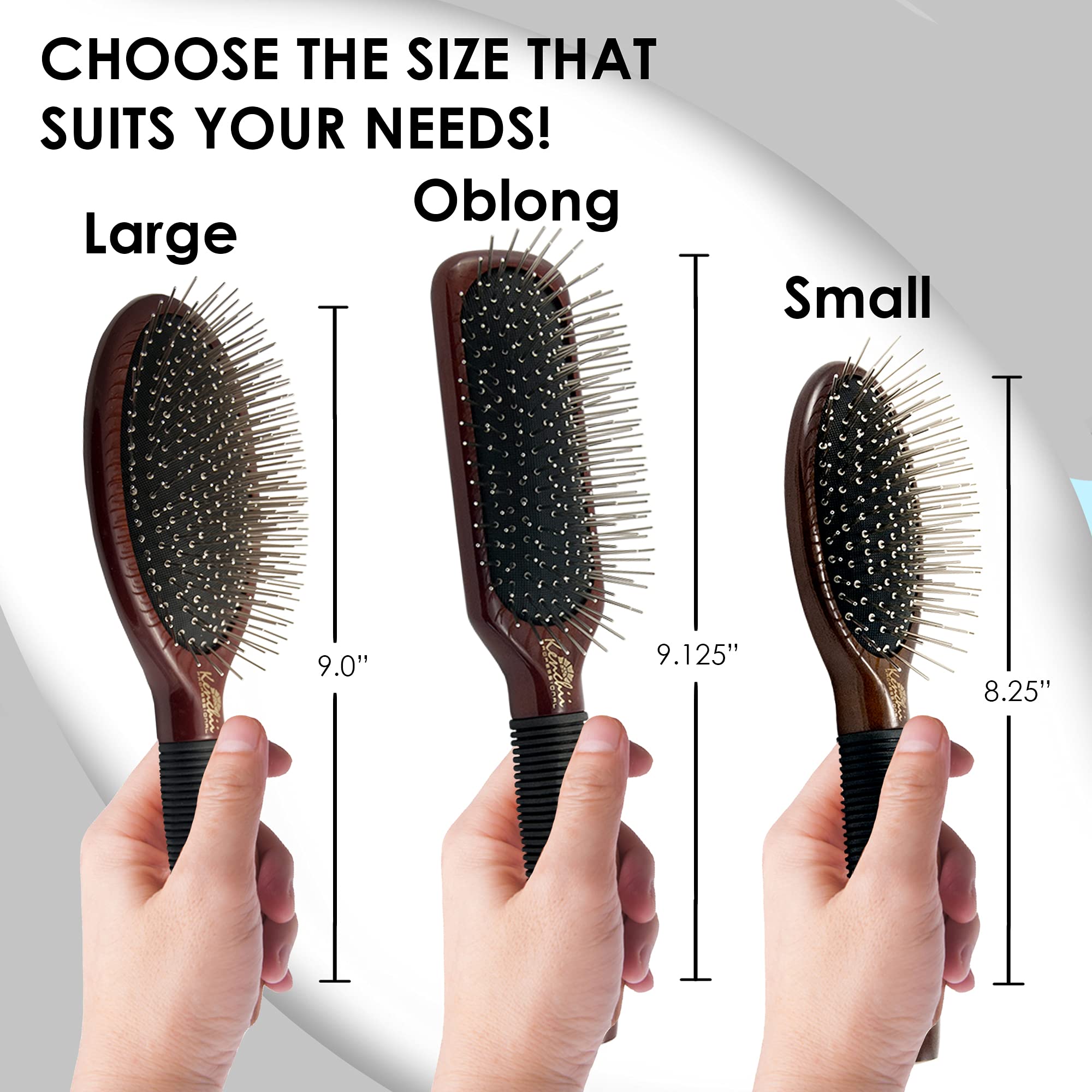 Kenchii Pet Grooming Metal Pin Brush - Solid Wood, Non-Slip Grip, Oblong Size for Long/Short Haired Pets, Berry Color