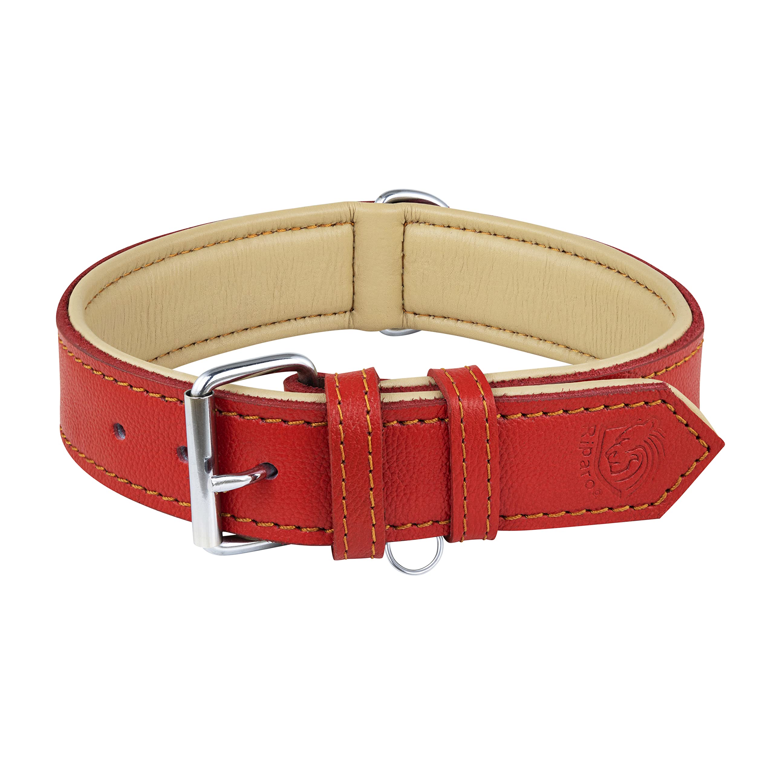Riparo Red Dog Collar, Dog Collars For Medium Dogs, Leather Dog Collar For Medium Dogs (M: 1'' Wide For 13.5   -17.5    Neck, Re