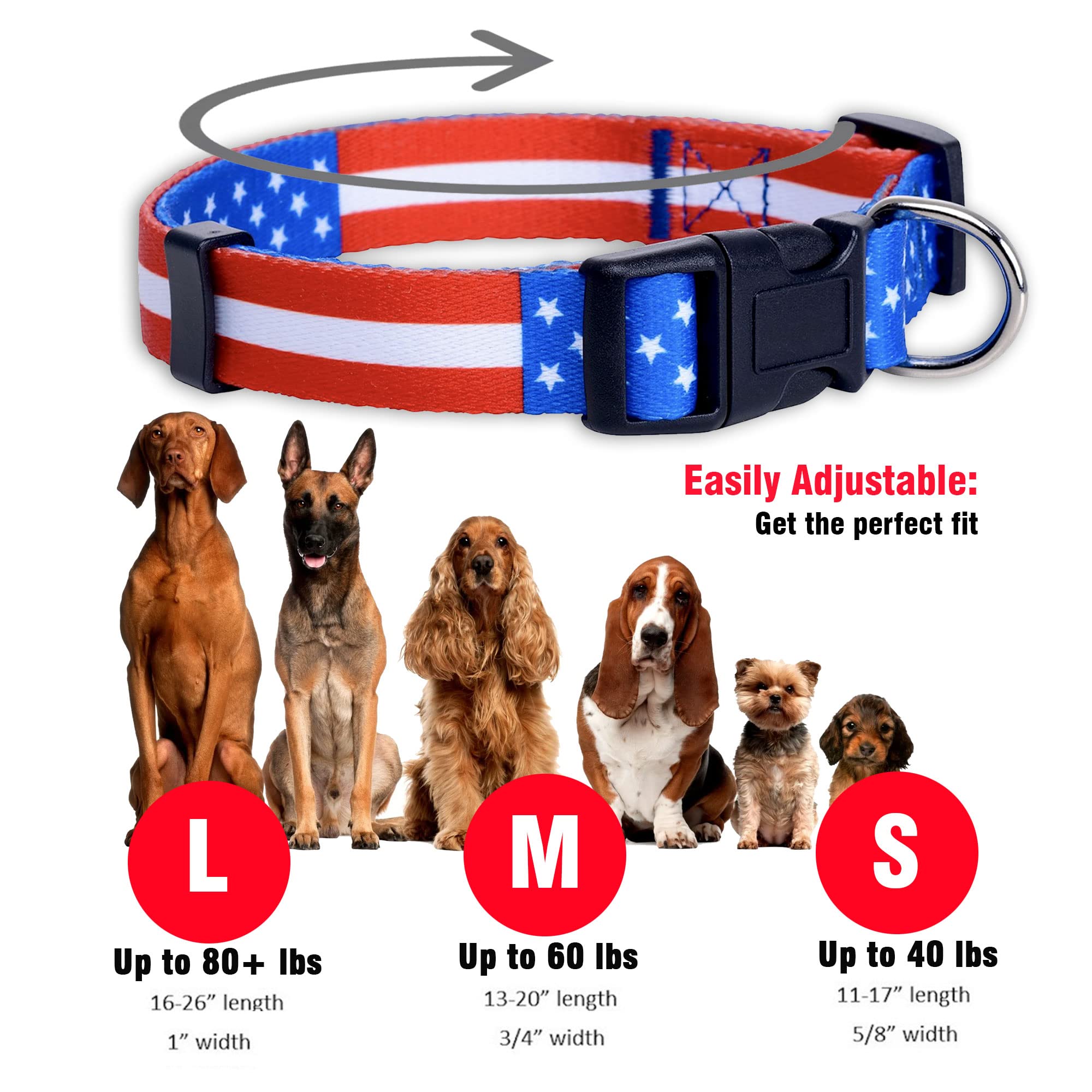 Native Pup American Flag Dog Collar- Red White and Blue- Patriotic Collars for 4th of July, USA- Adjustable Small, Medium, Large