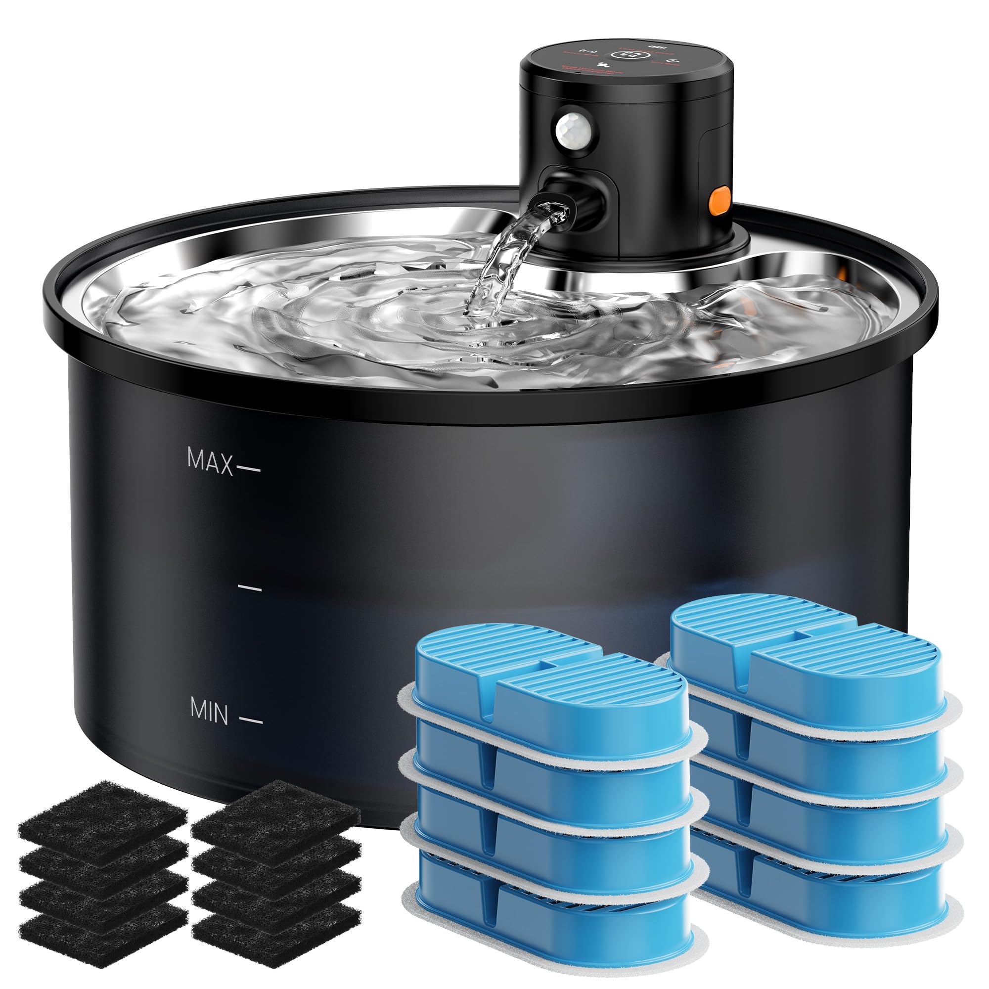 Wireless Cat Water Fountain Cordless: 108oz/3.2L Battery Operated Pet Fountain with Stainless Steel Water Tray + Plastic Barrel 