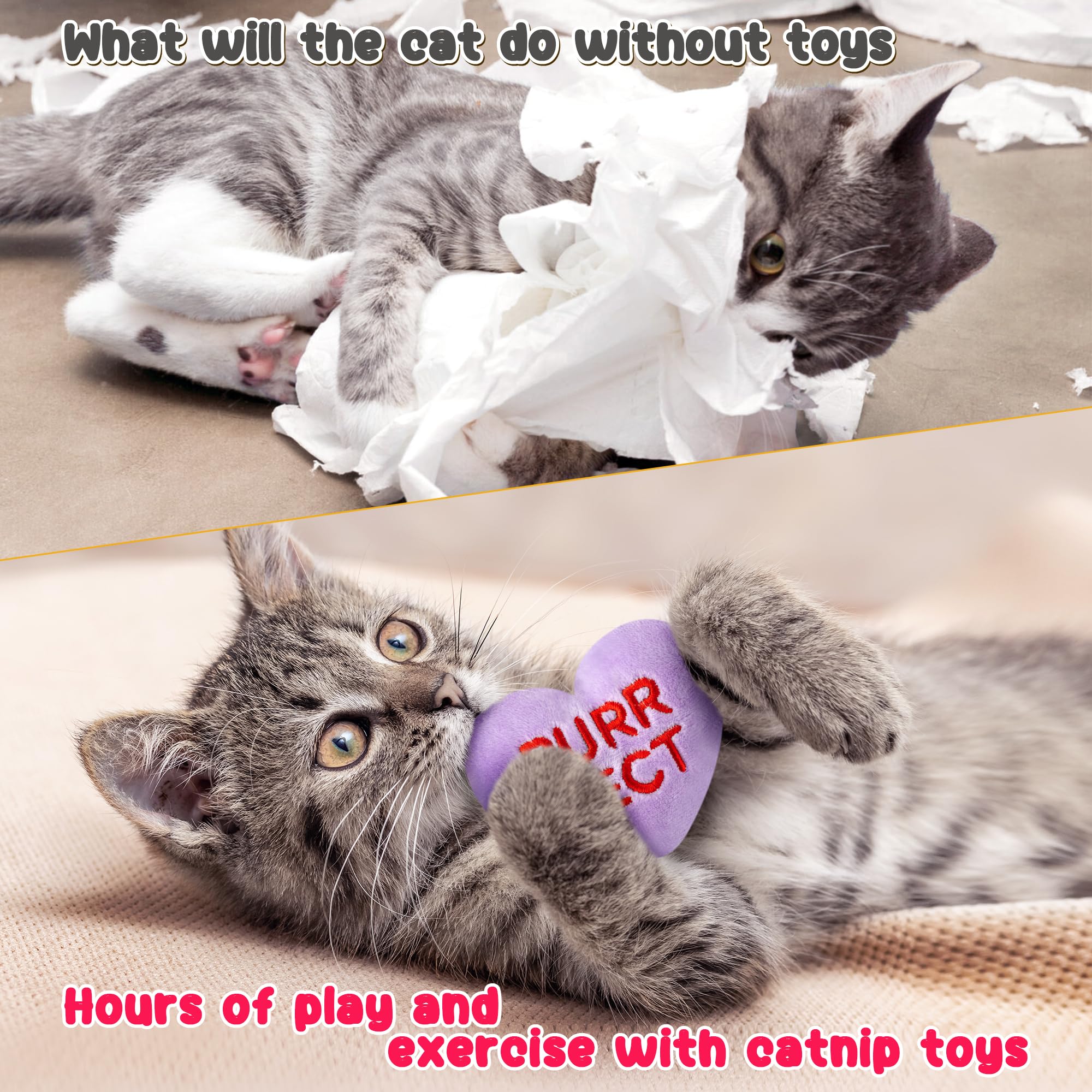 Mallmall6 5Pcs Valentine'S Day Conversation Heart Candy Catnip Toys For Cat, Catmint Interactive Kitten Teething Chew Kick Toy F