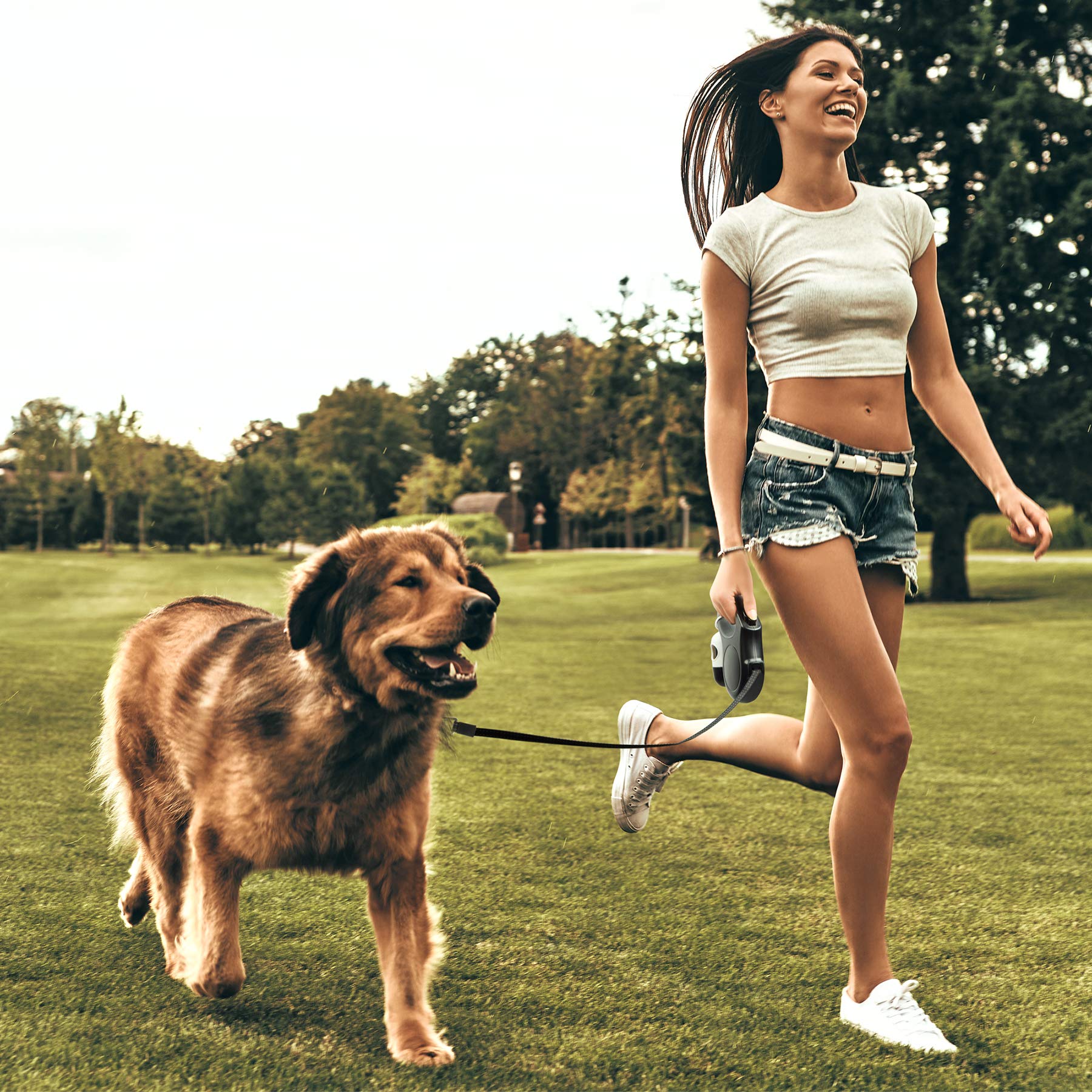 Fida Retractable Dog Leash With Dispenser And Poop Bags, 16 Ft Pet Walking Leash For Small Dog Or Cat Up To 26 Lbs, Anti-Slip Handle, Tangle Free, Reflective Nylon Tape (S, Navy Blue)