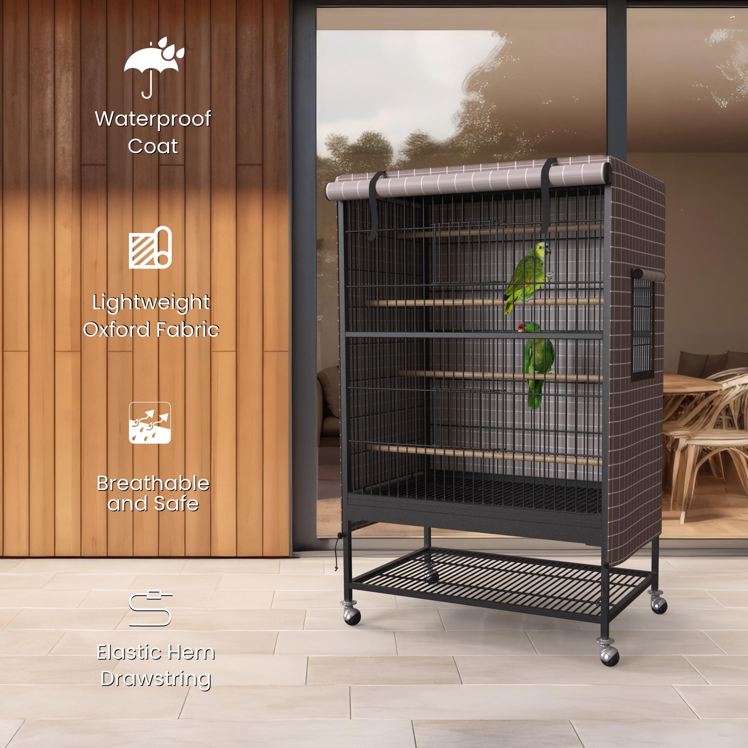 Knuti Universal Bird Cage Cover Good Night Blackout 51' X 38' X 23.5' Inch Thin Lightweight Breathable Small Animal Cages Cover Pet Removable Durable Protector Beige