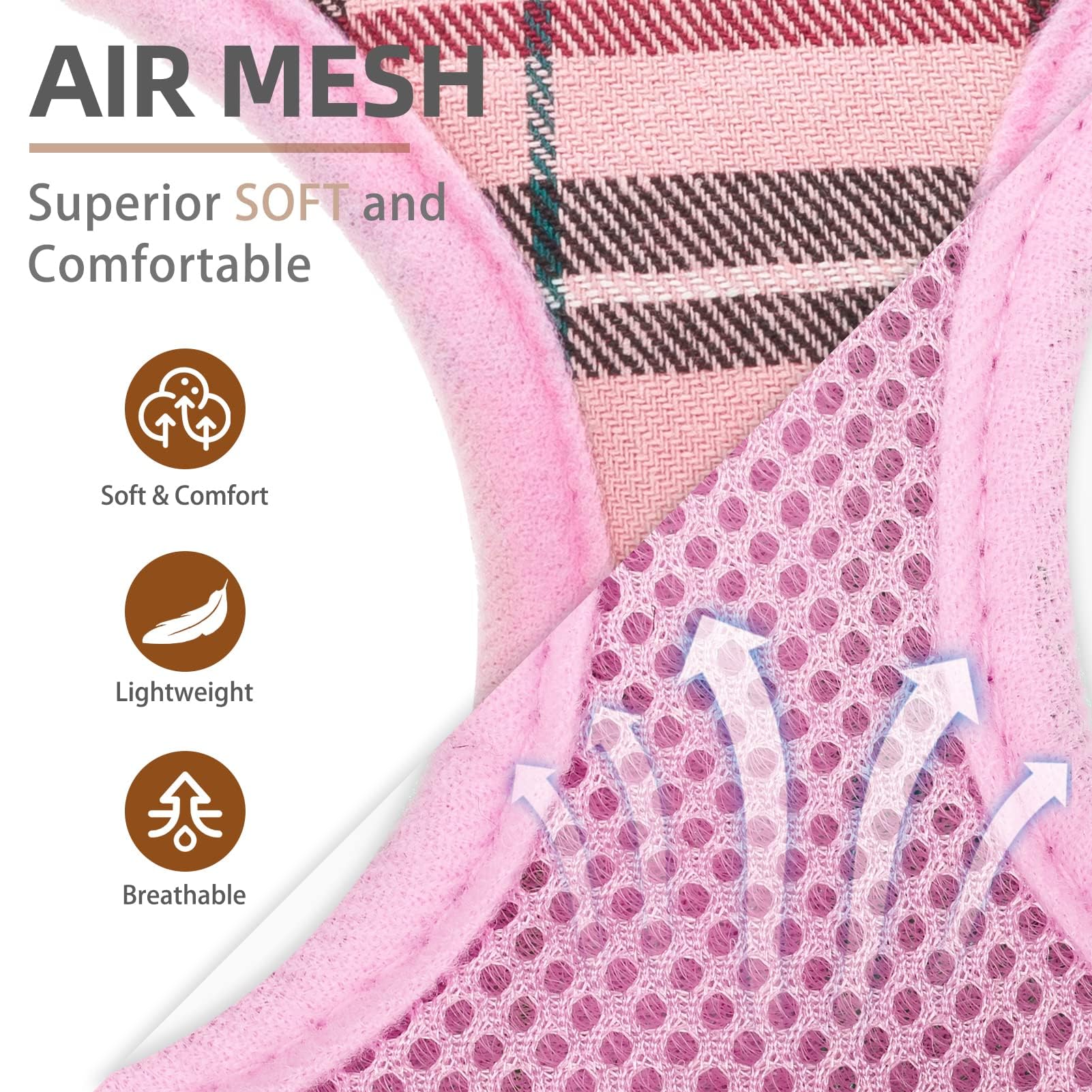 Pupteck Soft Mesh Dog Harness And Leash Set Pet Puppy Cat Comfort Padded Vest No Pull Harnesses, Old Pink, Xxs