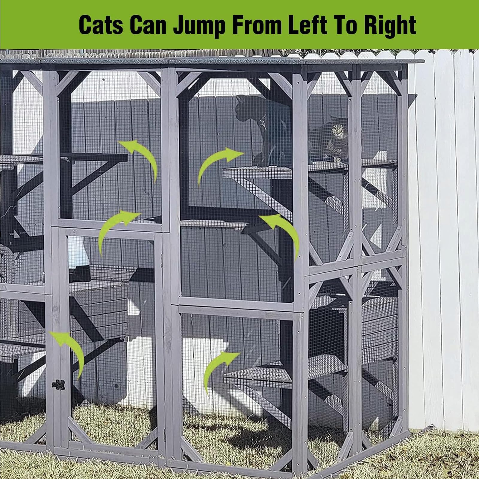 Gutinneen Catio Outdoor Cat Enclosure Large Walk In Window Cat House For Mulitiple Cats With 7 Platforms And 2 Resting Box,Aspha
