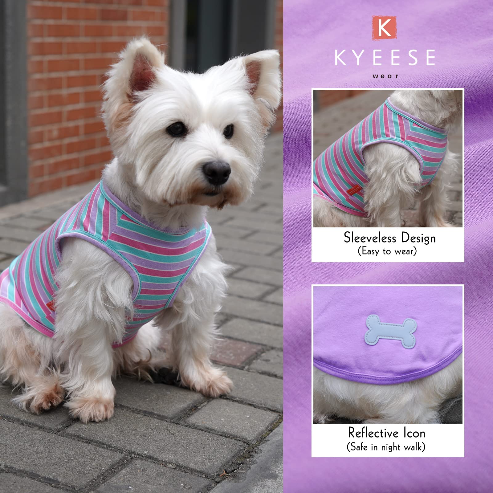 Kyeese 2 Pack Dog Shirts Striped Dog T-Shirts Soft Cotton Tank Top Sleeveless Vest Cat Puppy Shirts