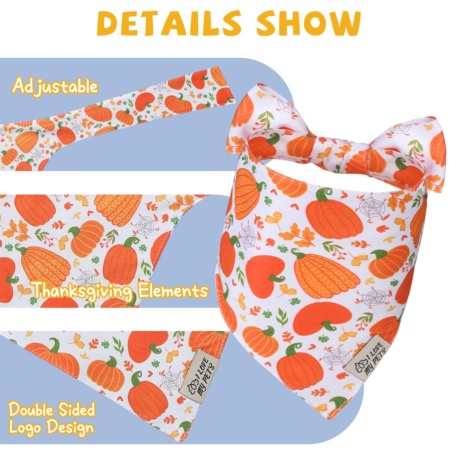Scenereal Thanksgiving Dog Bandana, Fall Pumpkin Double Side Dog Scarf For Small Medium Large Dogs Cats Puppy,Holiday Bandanas F