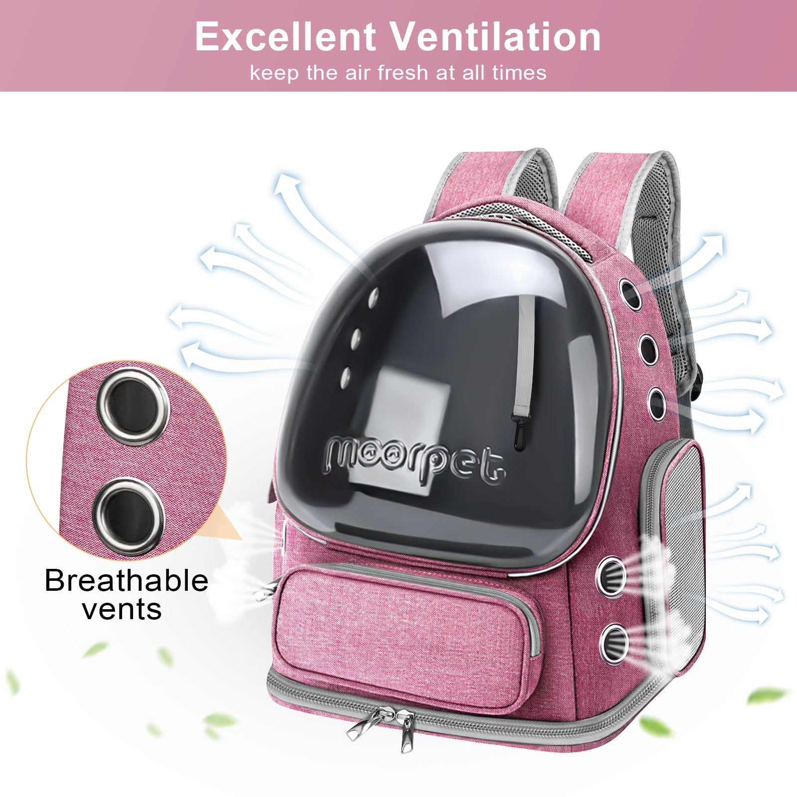Foldable Cat Carrier Backpack, Breathable Bubble Design, Transparent, Airline Approved, Up To 20 Lbs (Pink)