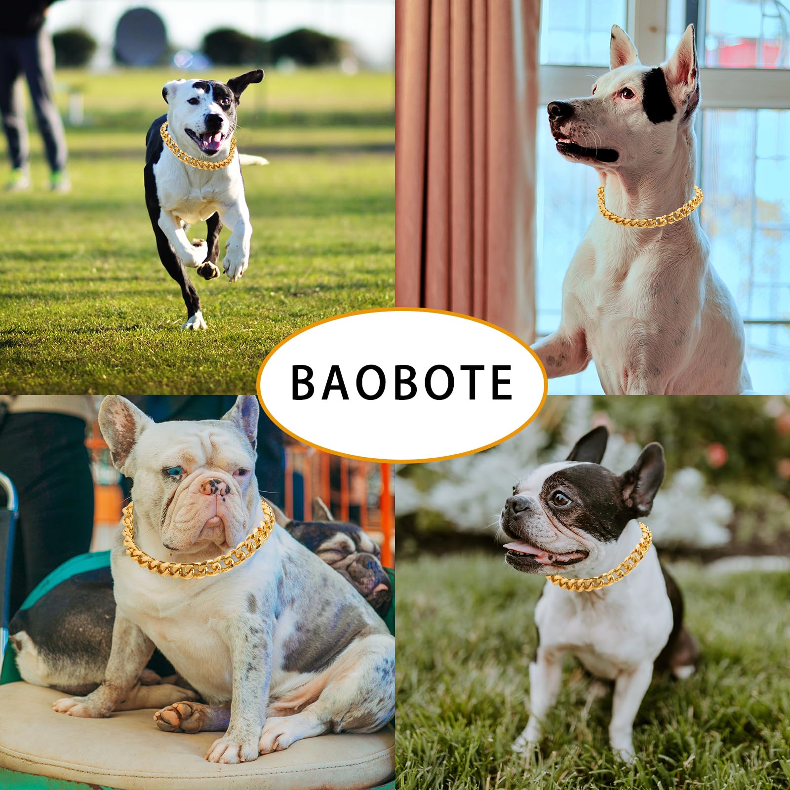 Baobote 19Mm Thick 18K Gold Plated Metal Dog Cuban Link Collar Gold Dog Chain Collar For Dogs(14 Gold)