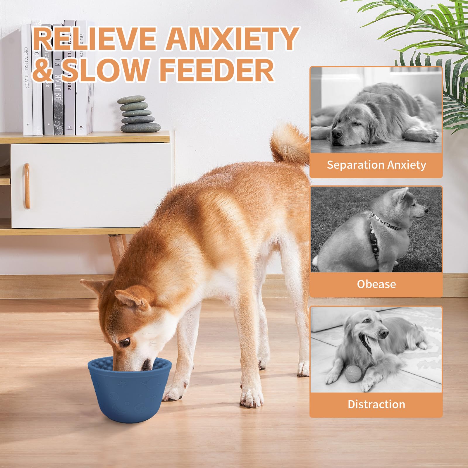 Dog Lick Bowl with Brush Scraper,Anxiety Relief Non-Slip Treat Dispenser,Durable Anti-Choking Enrichment Slow Feeder Licking Bow