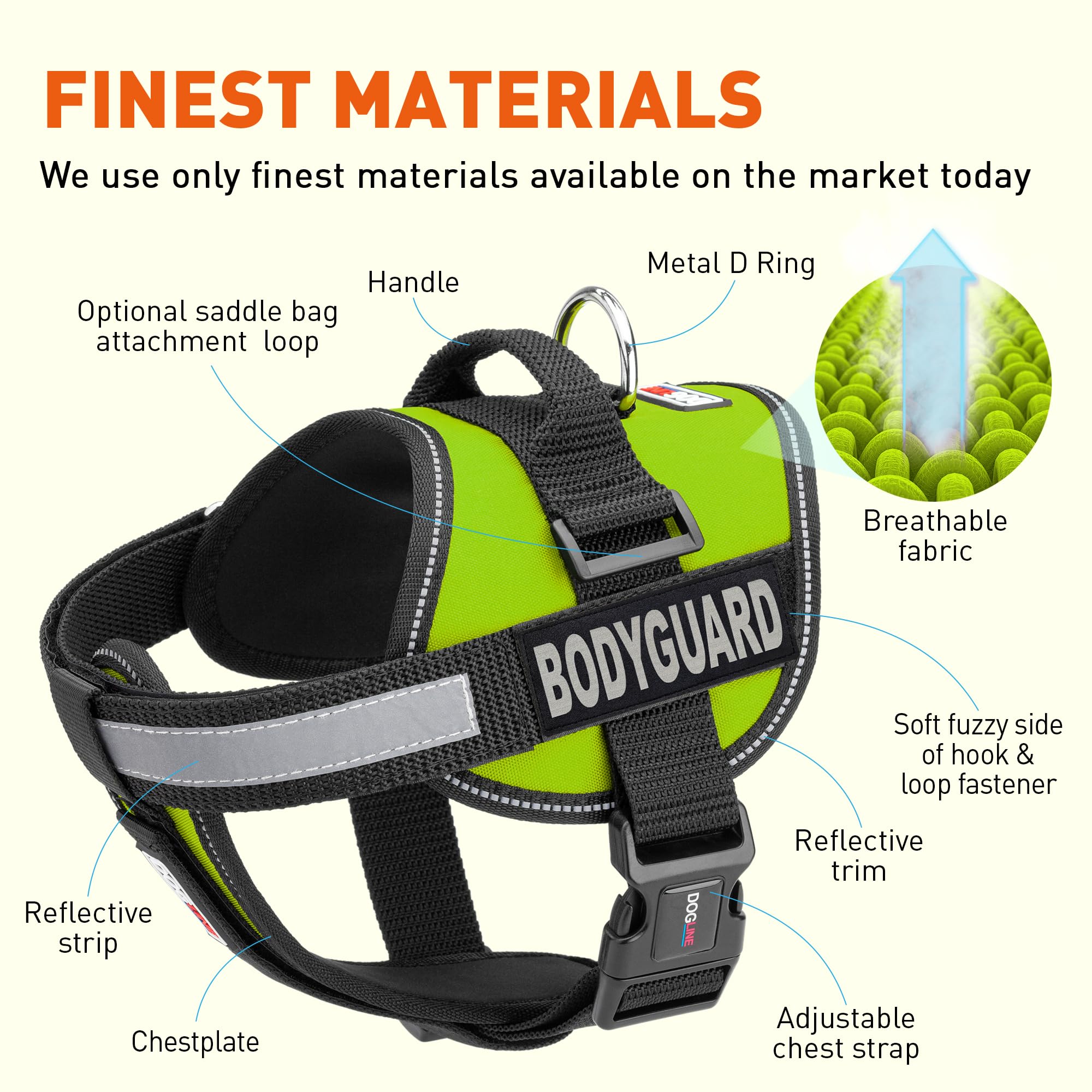 Dogline Unimax Multi-Purpose Vest Harness for Dogs and 2 Removable Bodyguard Patches, X-Large, Green
