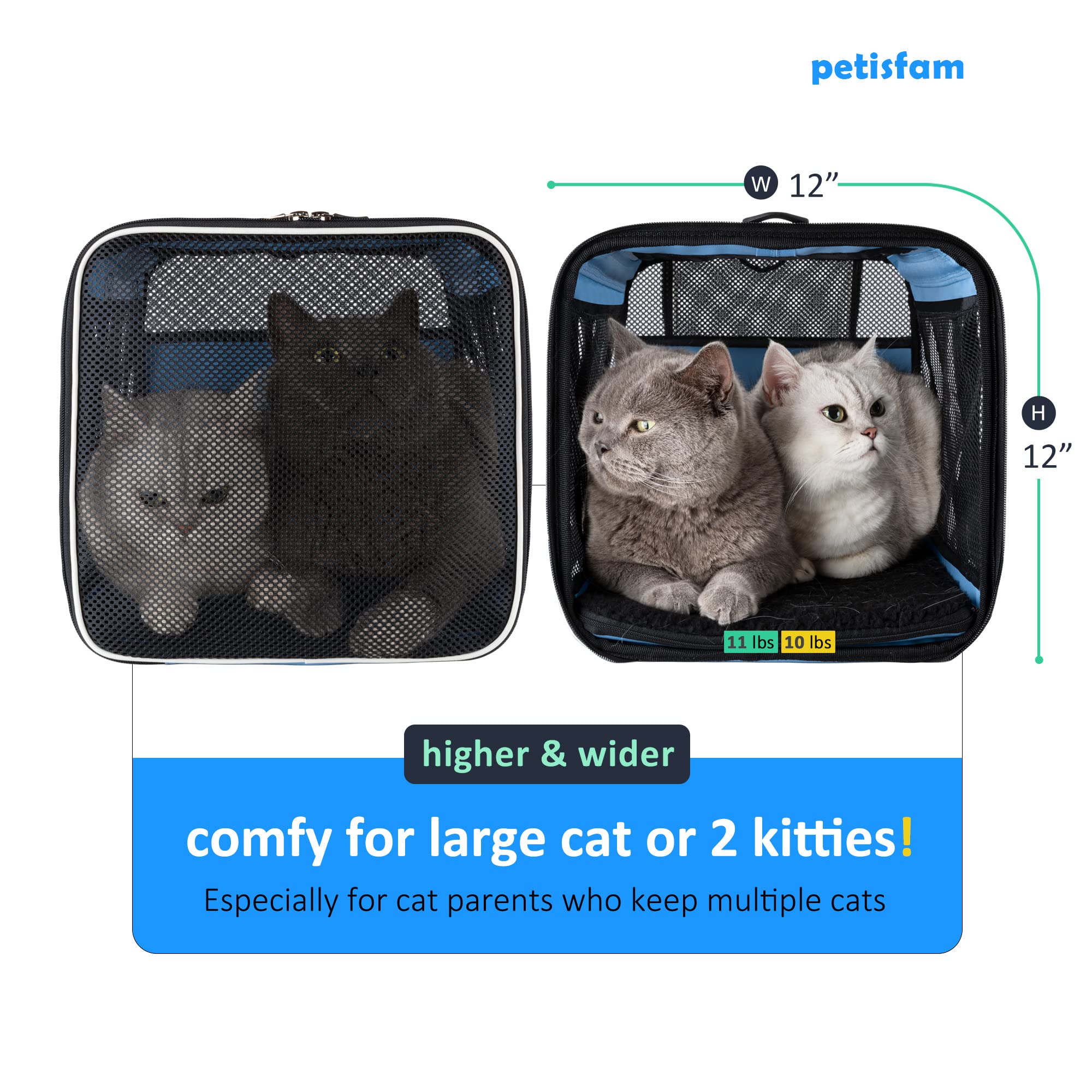 Petisfam Soft Pet Carrier For Large And Medium Cats, 2 Kitties, Small Dogs. Easy To Get Cat In, Great For Cats That Don'T Like C