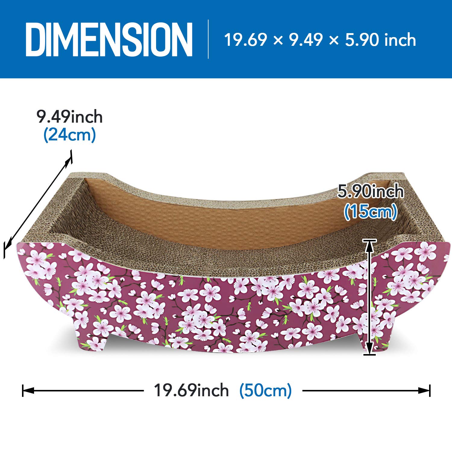 Fluffydream Cat Scratching Post Lounge Bed, Boat Shape Cat Scratcher Cardboard, Durable Recycle Board Pads Prevents Furniture Da