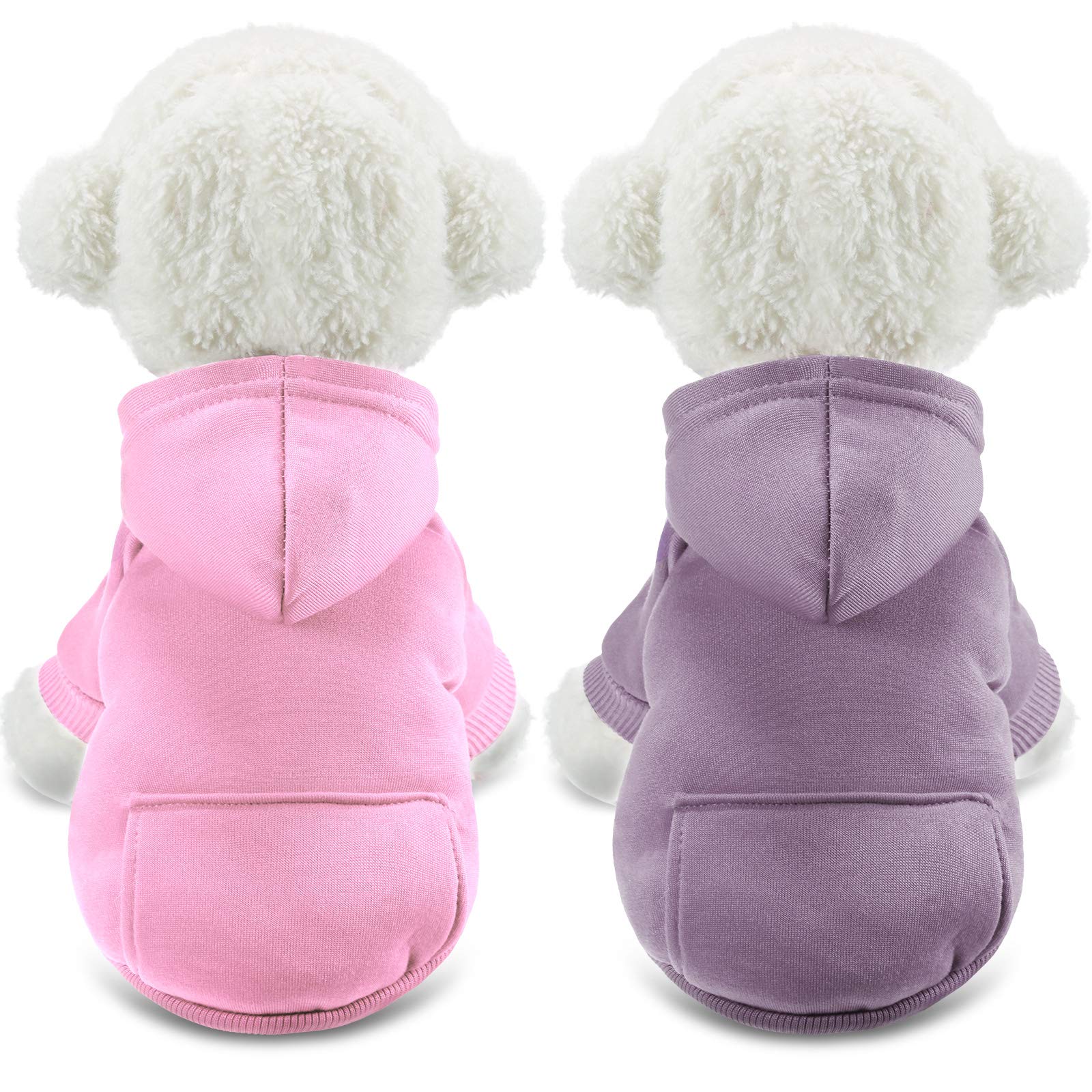 2 Pieces Winter Dog Hoodie Warm Small Dog Sweatshirts with Pocket Cotton Coat for Chihuahua Clothes Puppy Costume(S,Pink, Light 