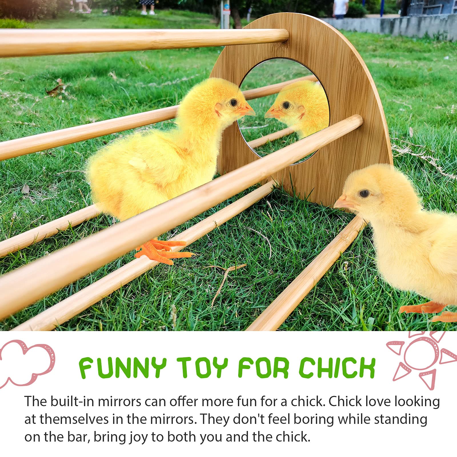 Ensayeer Bamboo Chicken Perch With Mirror, Strong Roosting Bar For Coop And Brooder, Training Perch For Large Bird, Hens, Parrot