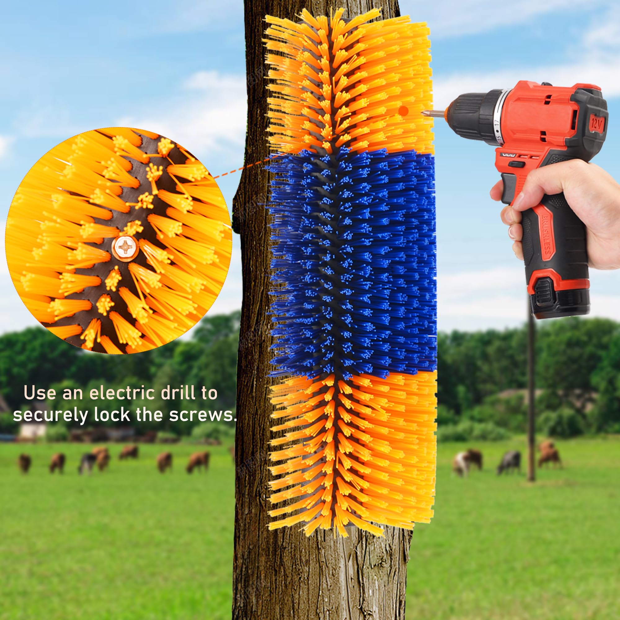 Kunbeien 4Pcs Livestock Scratch Brushes, Horse Scratcher Full Massage Brush Kit For Relieving Itching, Yellow