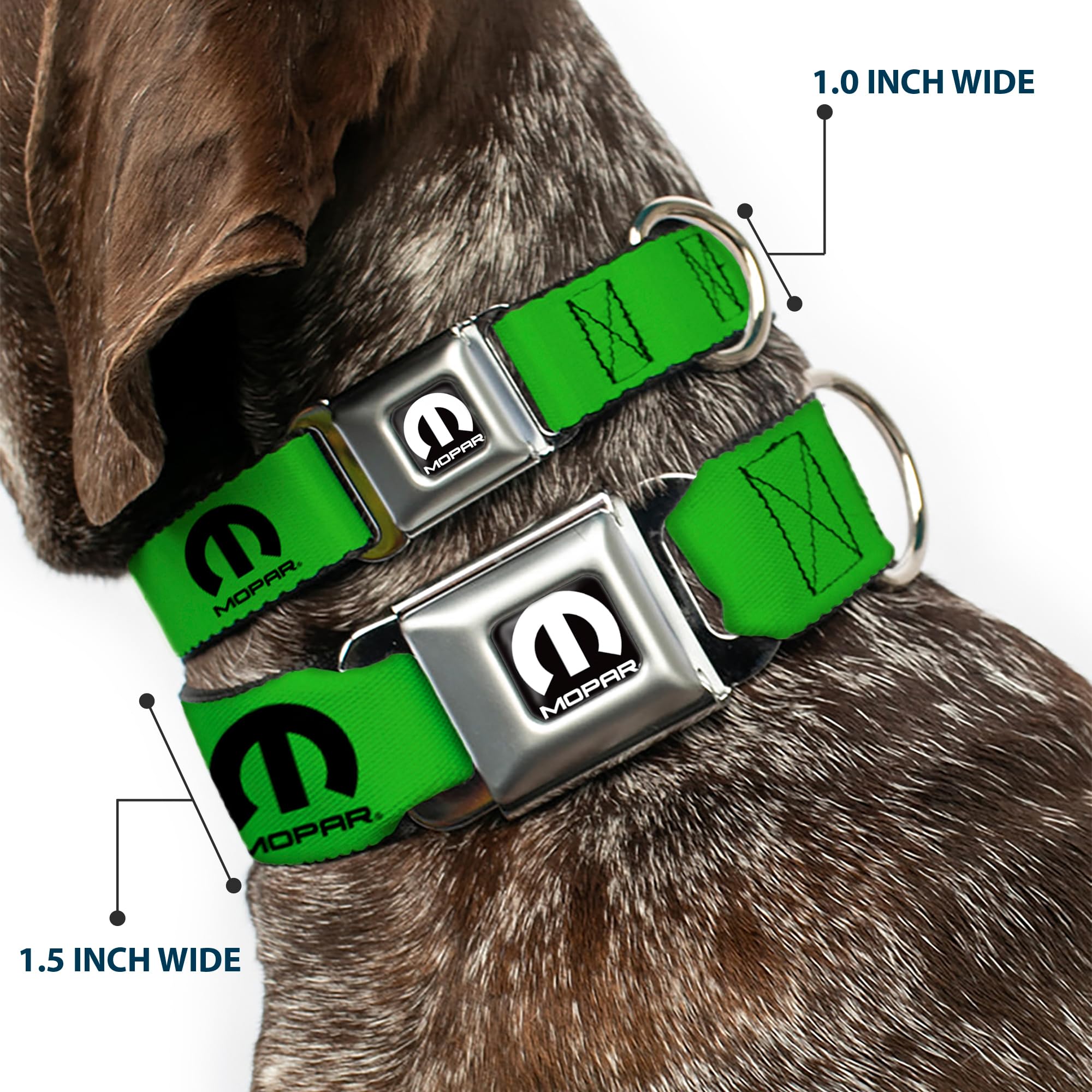 Dog Collar Seatbelt Buckle Mopar Logo Repeat Green Black 18 To 32 Inches 1.5 Inch Wide