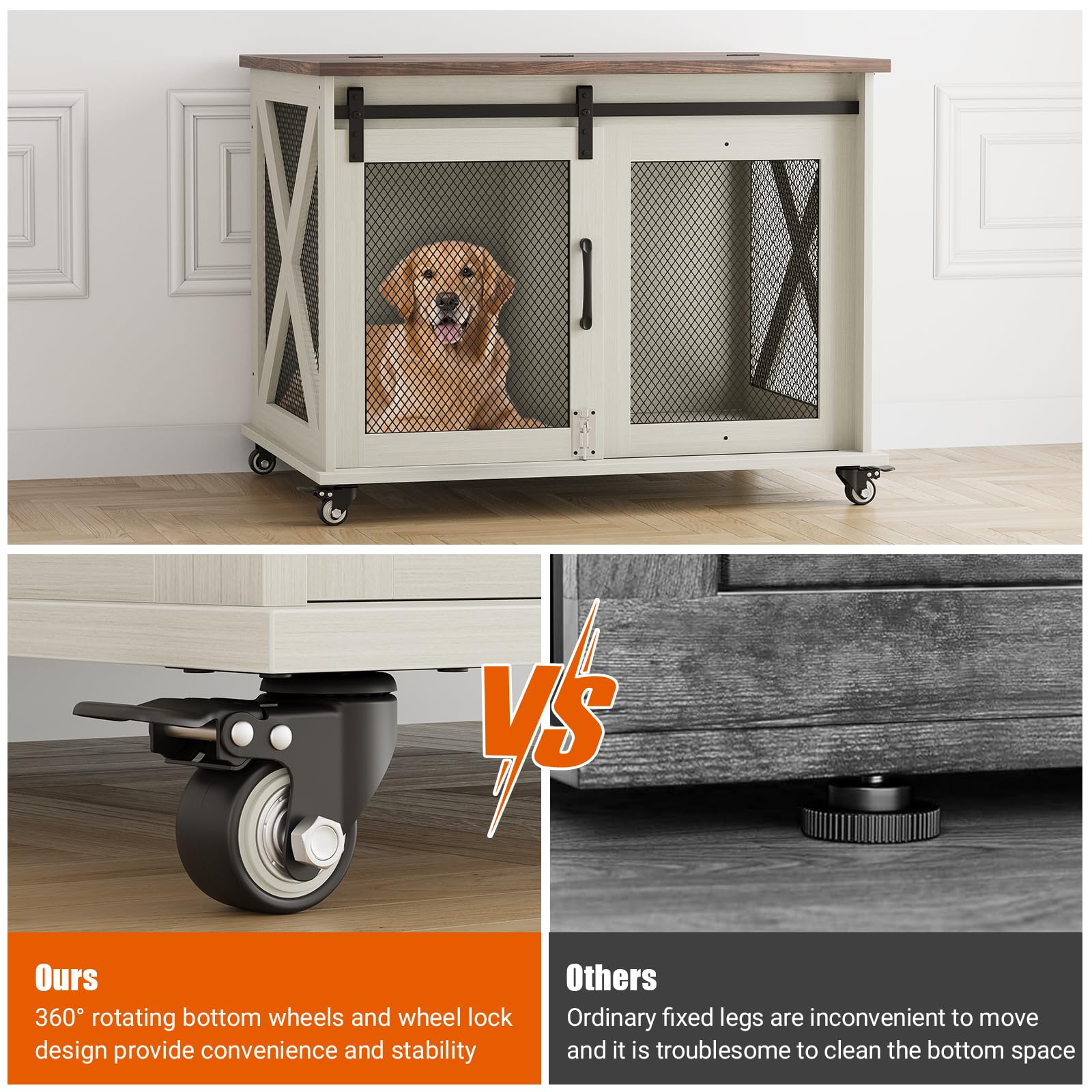 IDEALHOUSE 37 Dog Crate Furniture Side End Table with Flip Top and Movable Divider, Wooden Dog Crate Table Large, Style Dog Ke