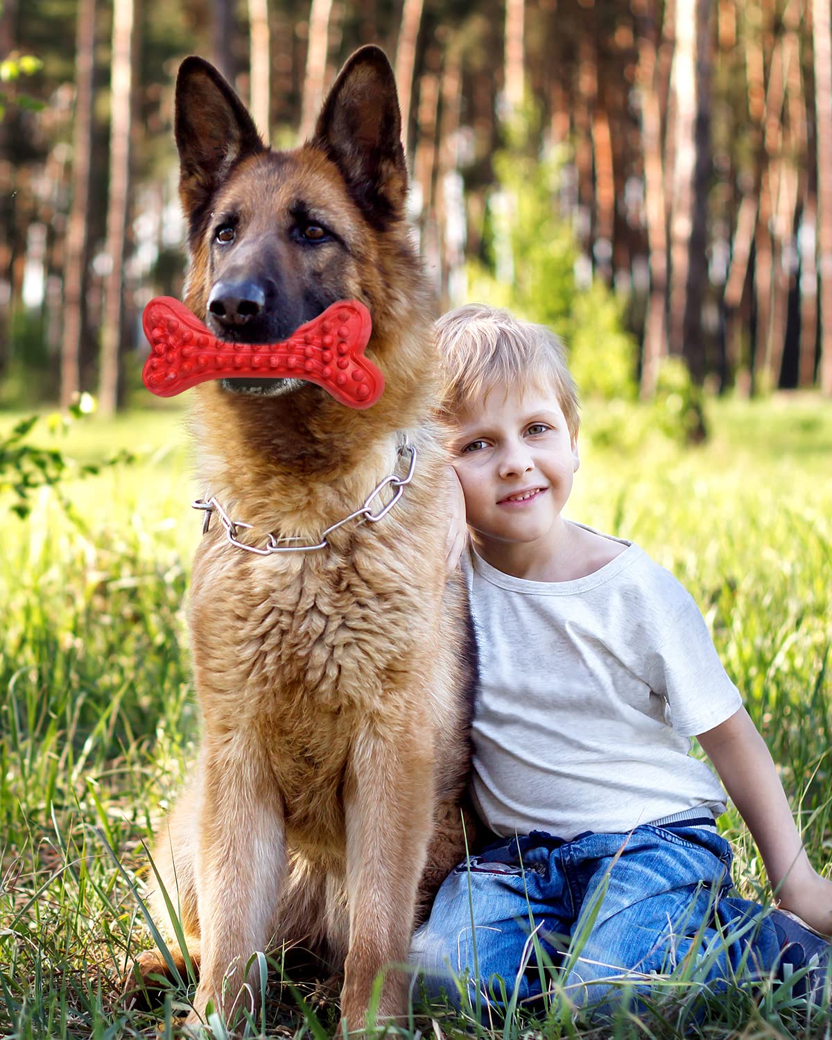 German Shepherd Dog Chew Toys for Aggressive Chewers,Indestructible Beef Flavored Tough Durable Dog Bone Toy Natural Rubber Teet
