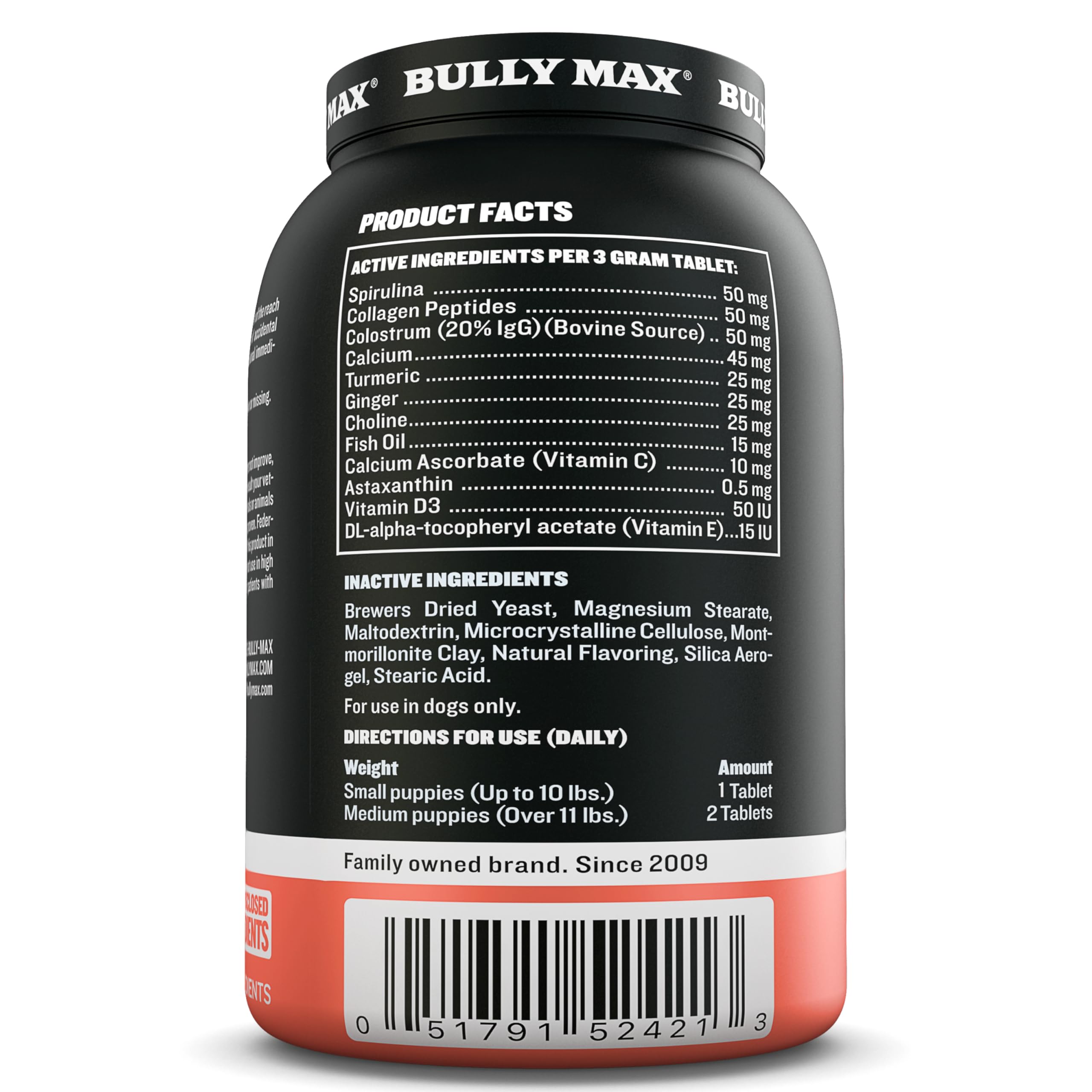 Bully Max 2-in-1 Puppy Vitamins - 30 Chewable Tablets for Development and Growth of Puppies - Dog Treats, Vitamin & Supplements