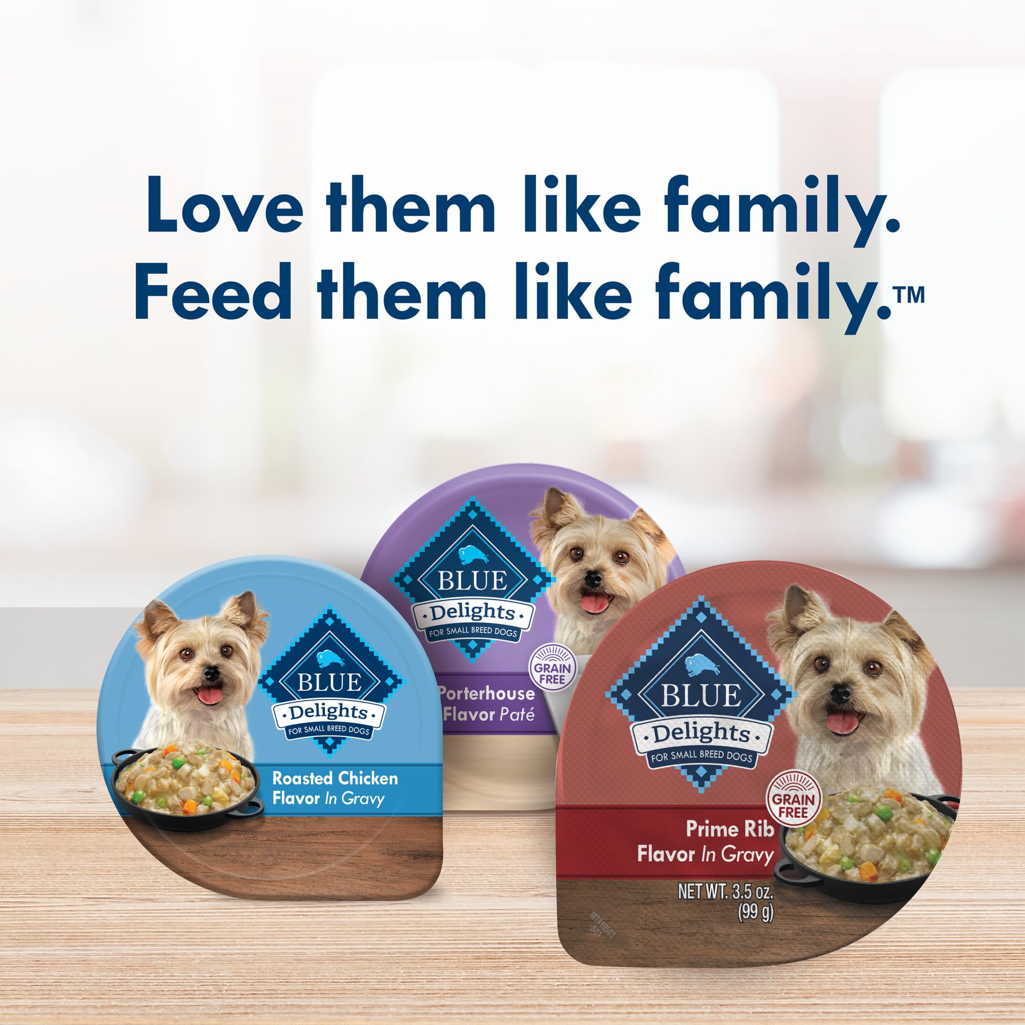 Blue Buffalo Delights Small Breed Natural Wet Dog Food, Prime Rib Flavor in Gravy, 3.5-oz Cups, 12 Count