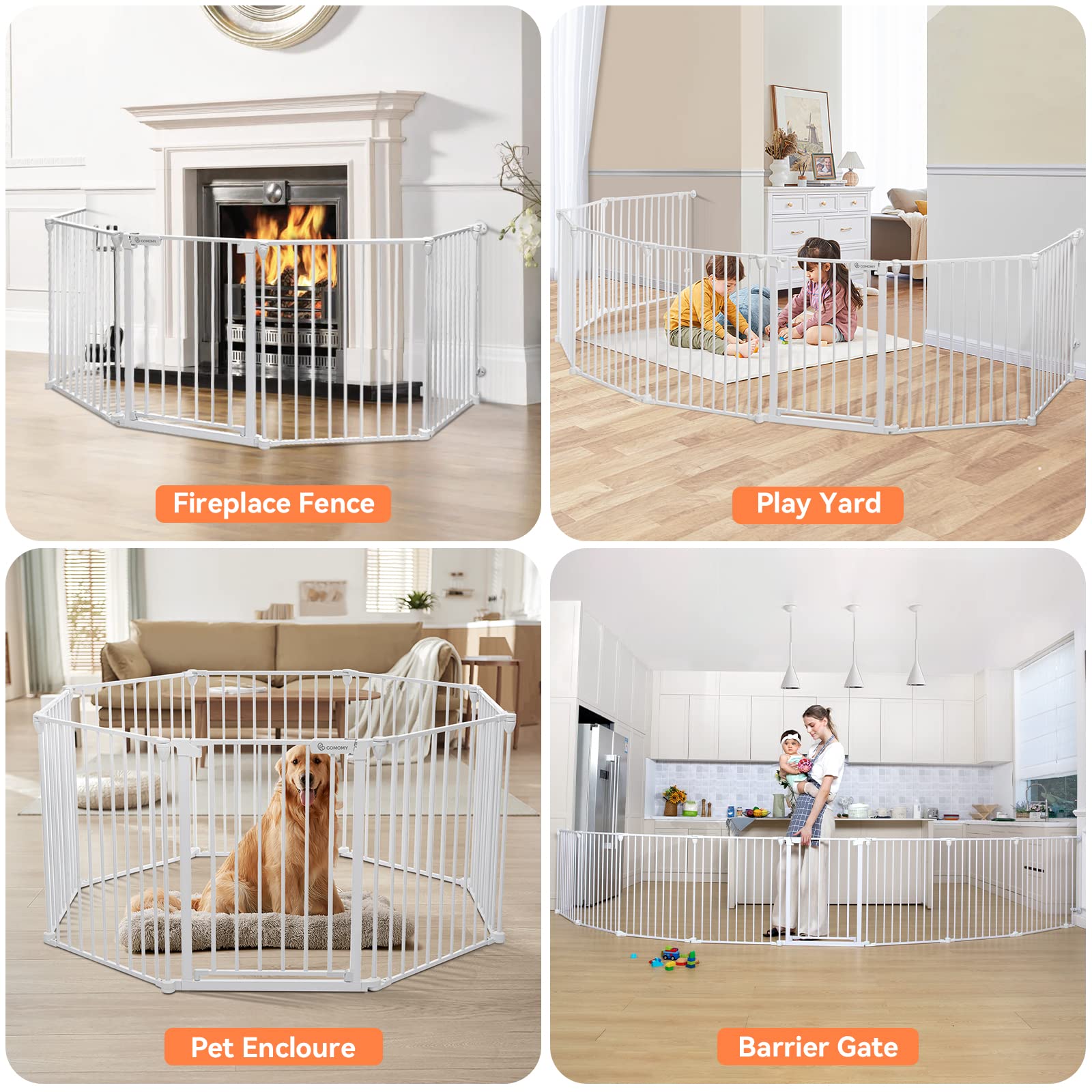 COMOMY 198 Baby Gate Extra Wide, Dog Gate Pet Gate for House Stairs Doorways Fireplace, Adjustable 3 in 1 Play Yard Child Safety