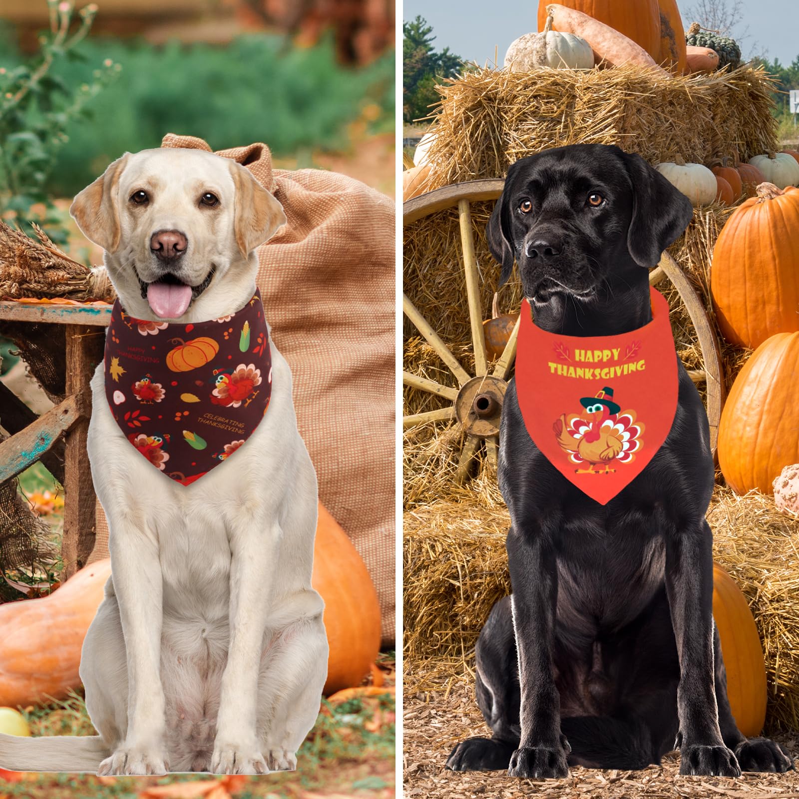 Gofshy Thanksgiving Dog Bandana Large 1Pcs, Triangle Reversible Holiday Scarf For Boy And Girl, Fall Autumn Bibs Accessories For