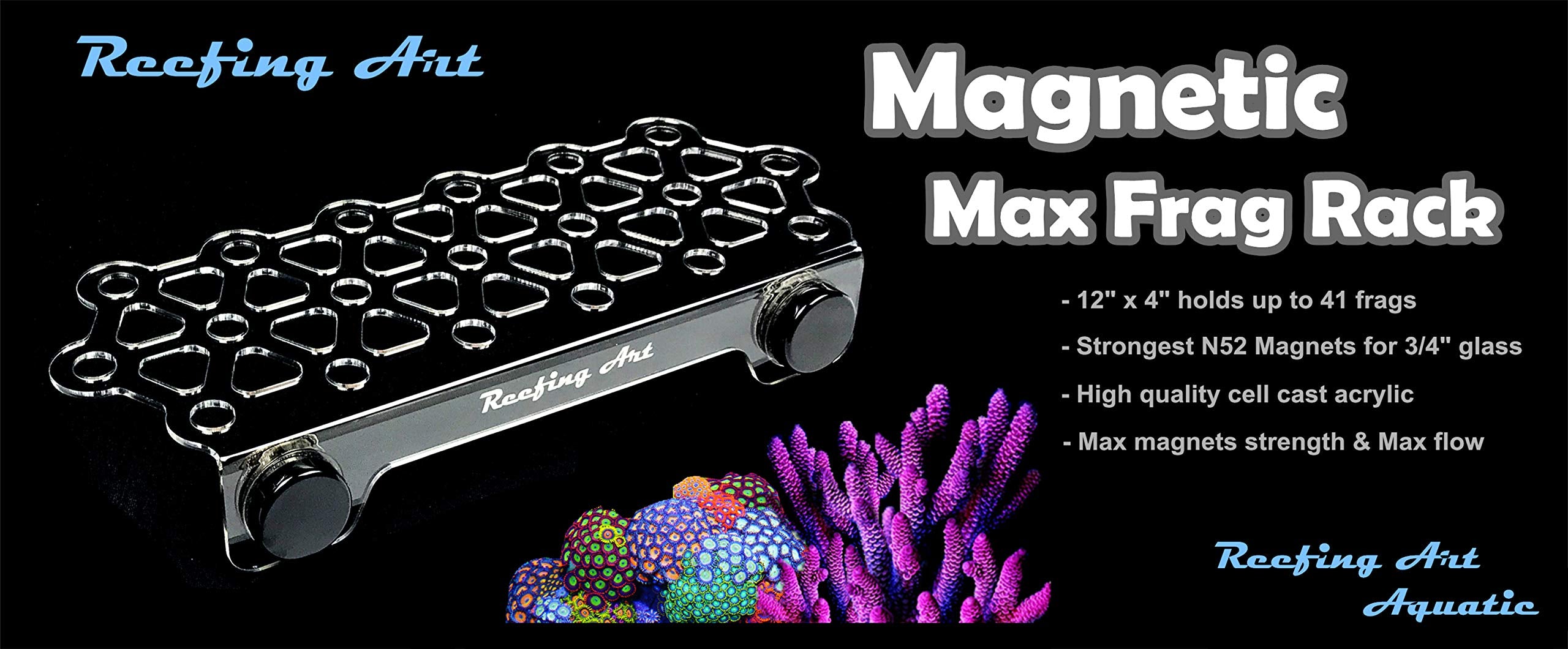 Reefing Art Magnetic Coral Frag Rack Strongest N52 Magnets Holds Up To 41 Plugs (Large Max)