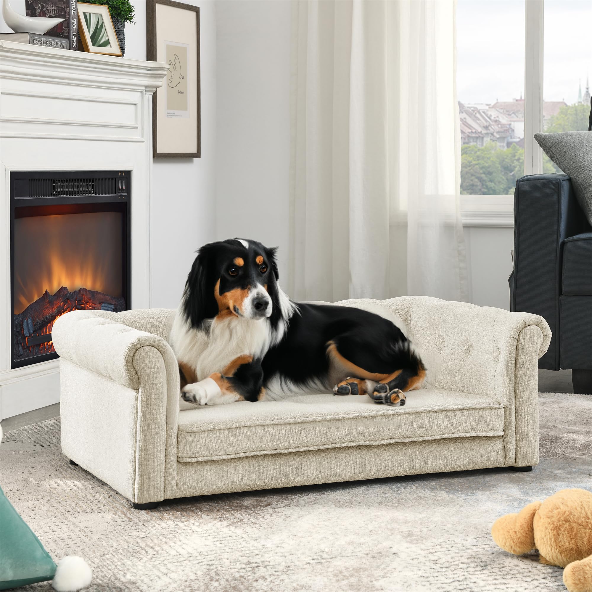 Vynelito Dog Sofa Couch For Medium To Large Dogs, 31'' Memory Foam Dog Couch With Washable Fabric, Removable Cushion, Sofa Bed F