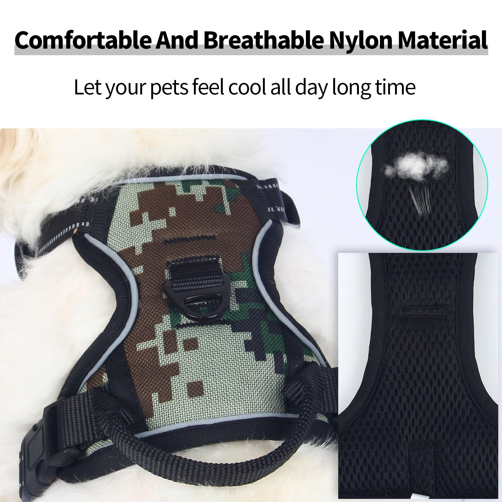 Huitban Adjustable Soft Padded Dog Harness Vest - Breathable Nylon With Safety Buckle, Easy To Put On, Front & Back Ring Attachm