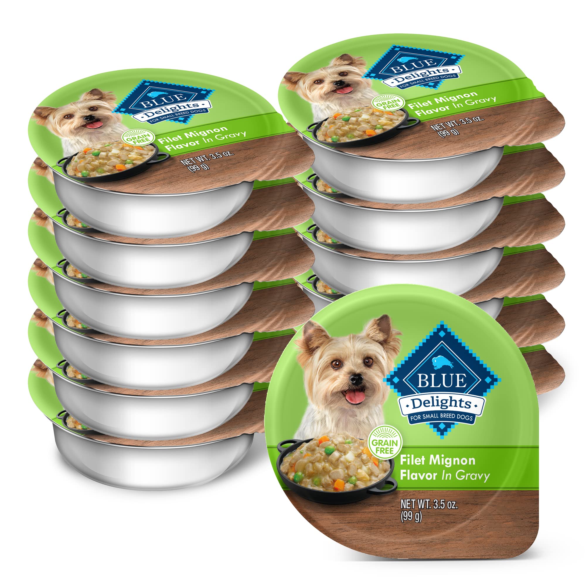 Blue Buffalo Delights Small Breed Natural Wet Dog Food, Filet Mignon Flavor in Gravy, 3.5-oz Cups, 12 Count