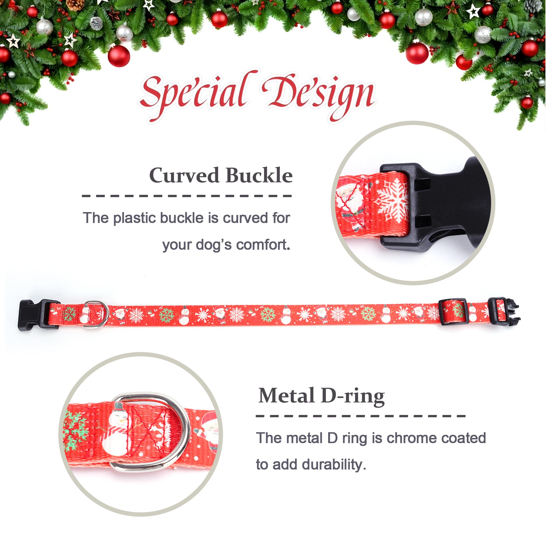 Christmas Dog Collar With Buckle Adjustable Safety Nylon Collars For Small Medium Large Dogs, Cute Stylish Girl Boy Christmas Dog Collar (Christmas Red,M)