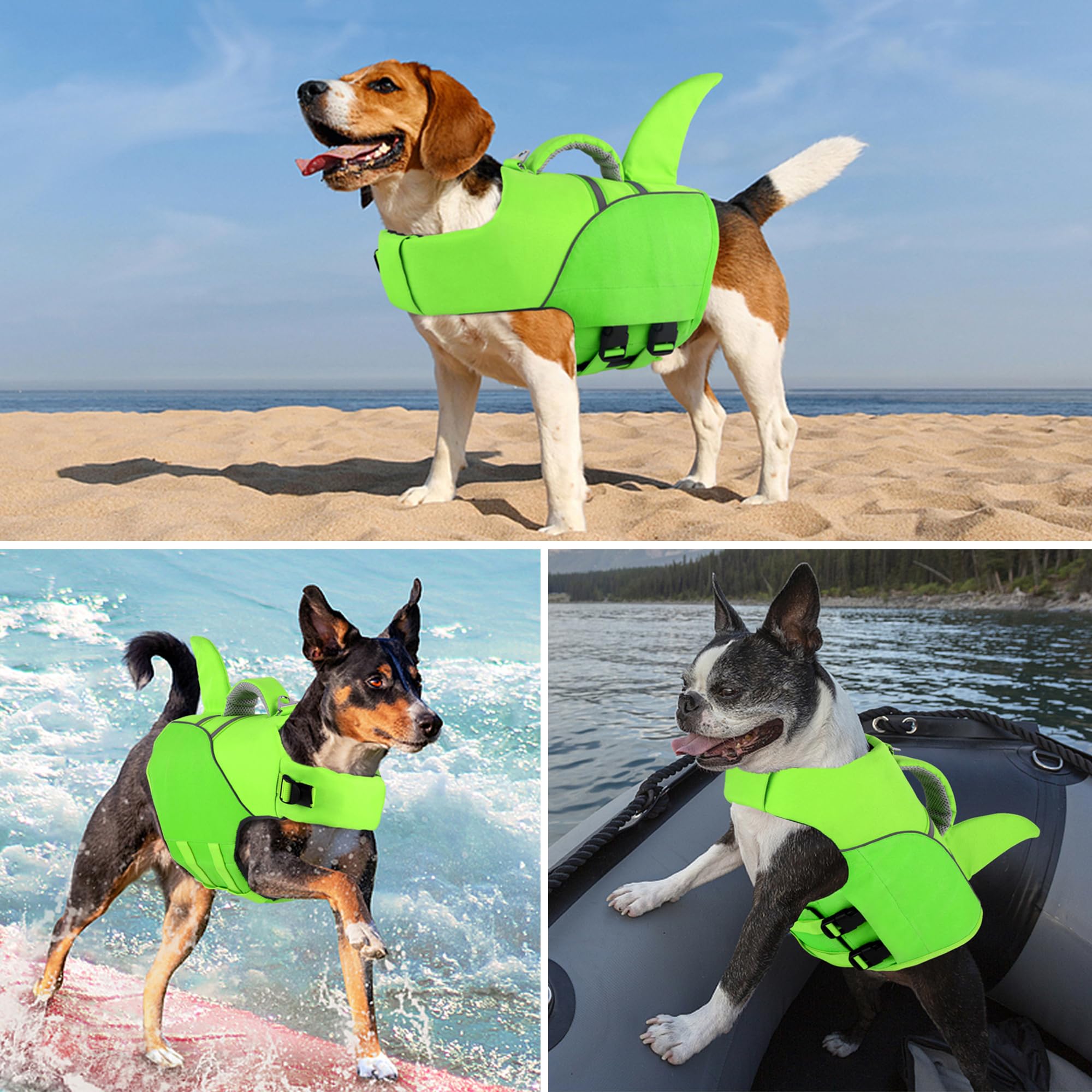 Yhomak Dog Life Jacket Shark, Reflective Dog Life Vest For Swimming Boating With Superior Buoyancy And Rescue Handle, Adjustable