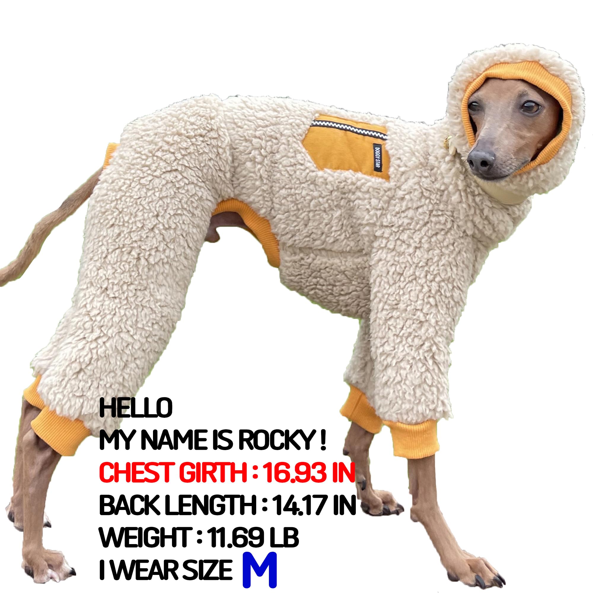 D Doggy Star Italian Greyhound Sweater Turtleneck Outfit Warm Fleece Onesie Clothes Whippet For Dog Coat (M,Mustard Pkt)