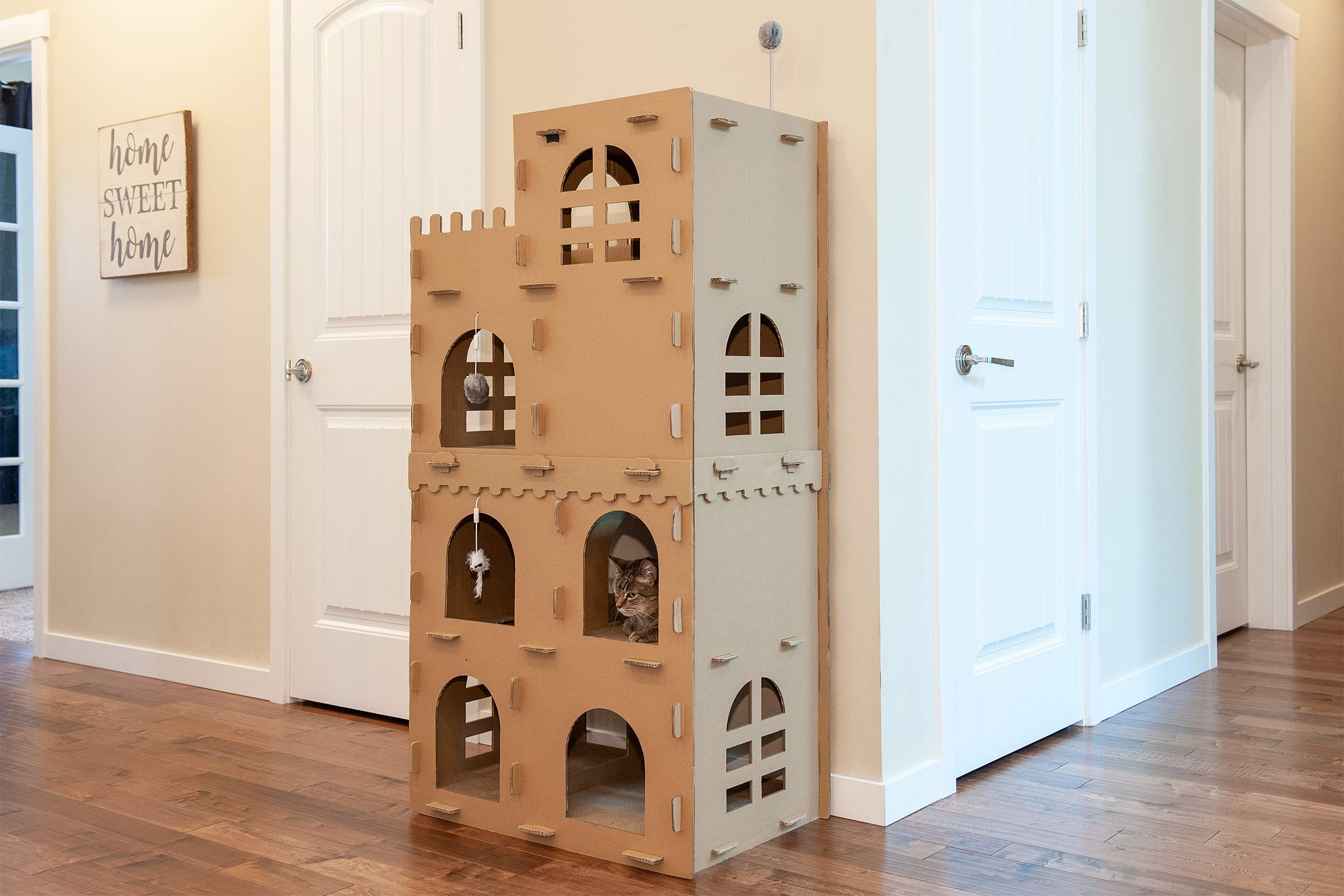 Furhaven Multi-Level Cardboard Cat Condo W/ Catnip For Indoor Cats, Ft. Scratching Pads & Toys - High Castle Tower Corrugated Ca