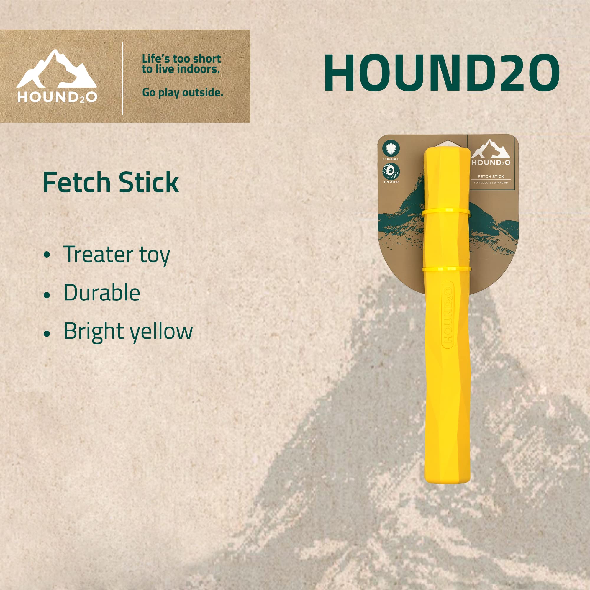 Hound2O Dog Chew Toys - Fetch Stick, Yellow - Tough, Engaging, & Interactive Toy for All Breeds - Chew, Chase, & Fetch - Durable