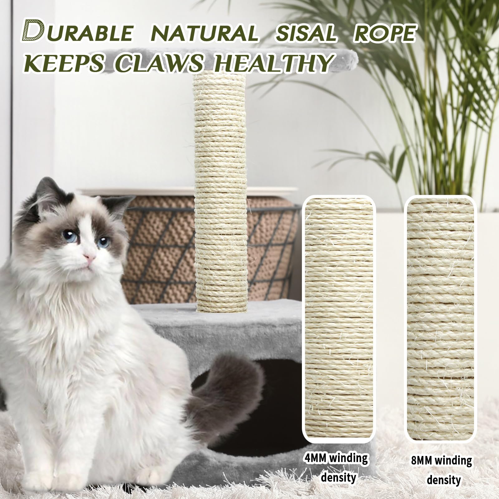 Natural Sisal Rope 8Mm 98-Feet For Cat Scratching Post Tree Tower Replacement Repair And Replace, Diy Hemp Twine Rope For Cat Sc