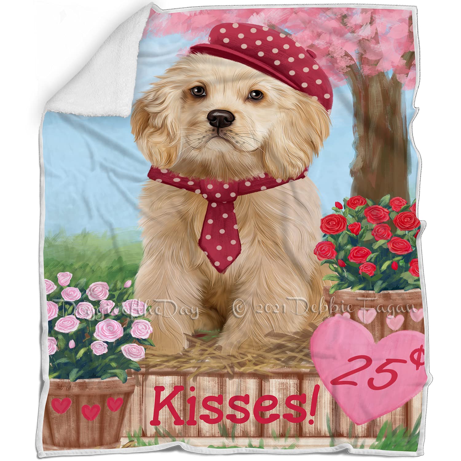 Rosie 25 Cent Kisses Cocker Spaniel Dog Blanket  Lightweight Soft Cozy and Durable Bed Blanket  Animal Theme Fuzzy Blanket for