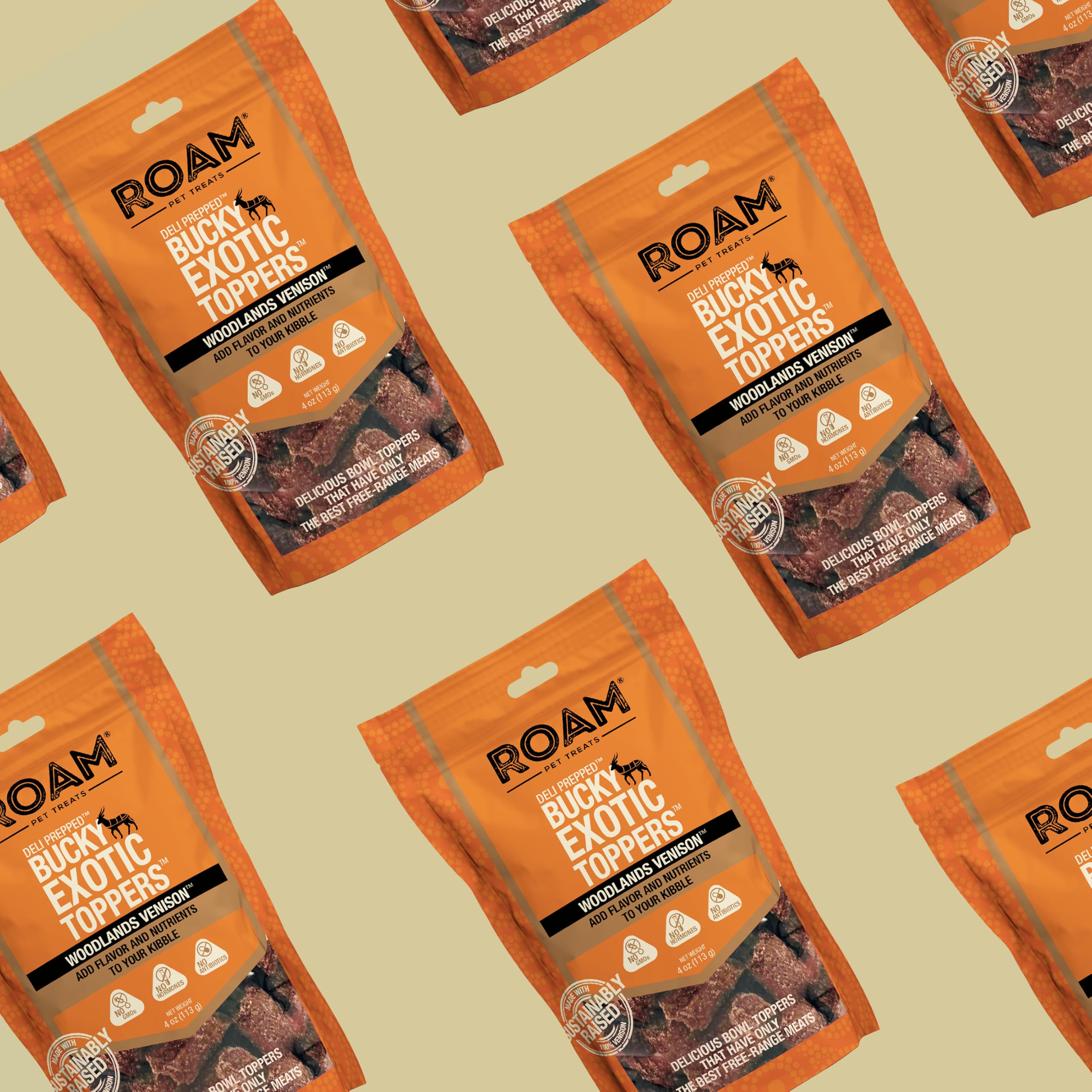 ROAM Pet Treats Bucky Exotic Dog Topper, Venison Dog Treats - Single Protein, Sustainably Raised Venison Meat Dog Food Topper -