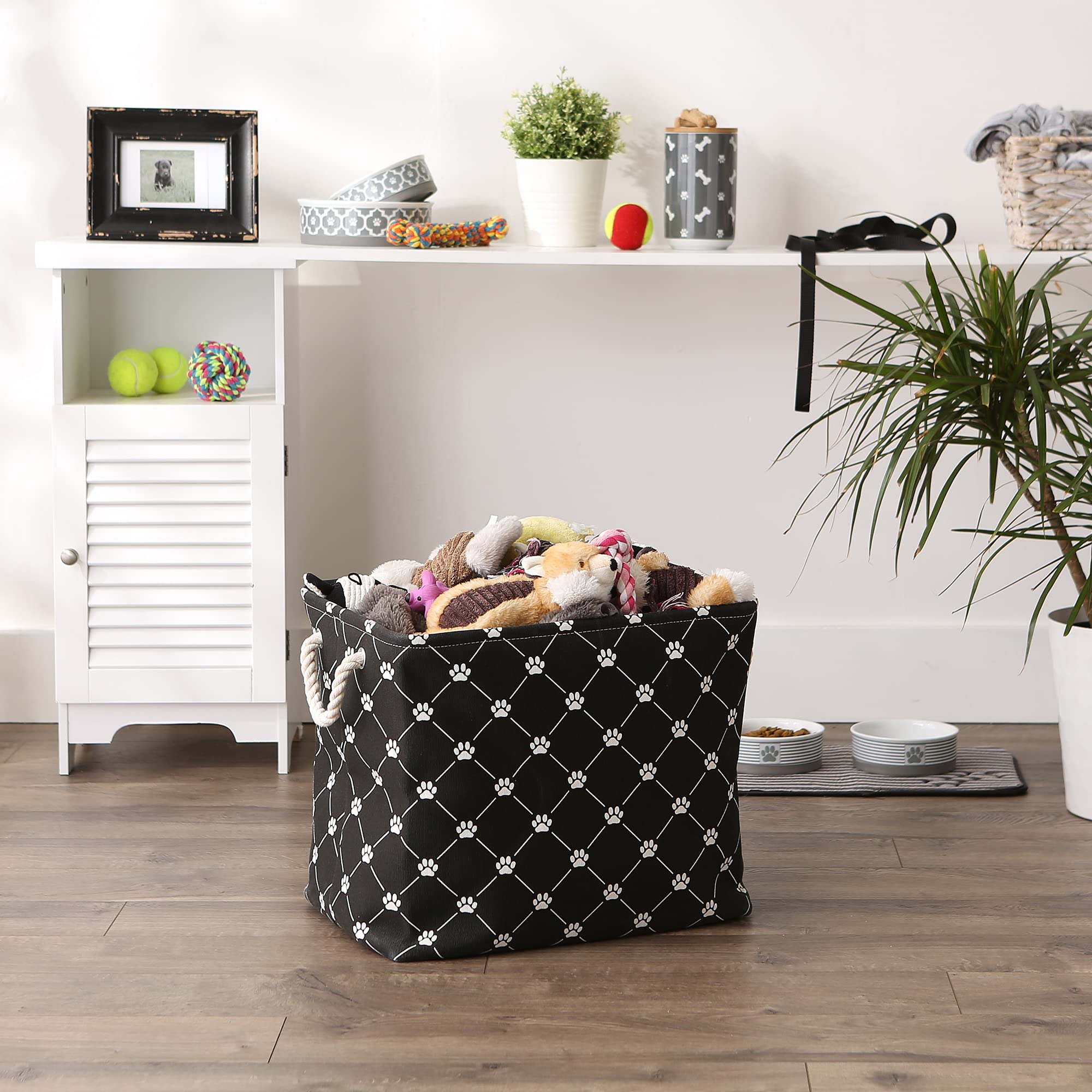 Bone Dry Pet Storage Paw and Bone, Trellis Collection, Large Rectangle, 17.5x12x15 Black
