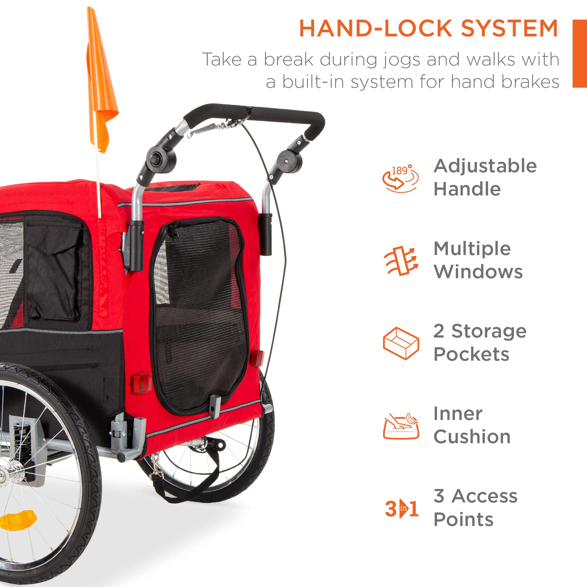 Best Choice Products 2-in-1 Dog Bike Trailer, Pet Stroller Bicycle Carrier w/Hitch, Suspension, Visibility Flag and Reflectors,
