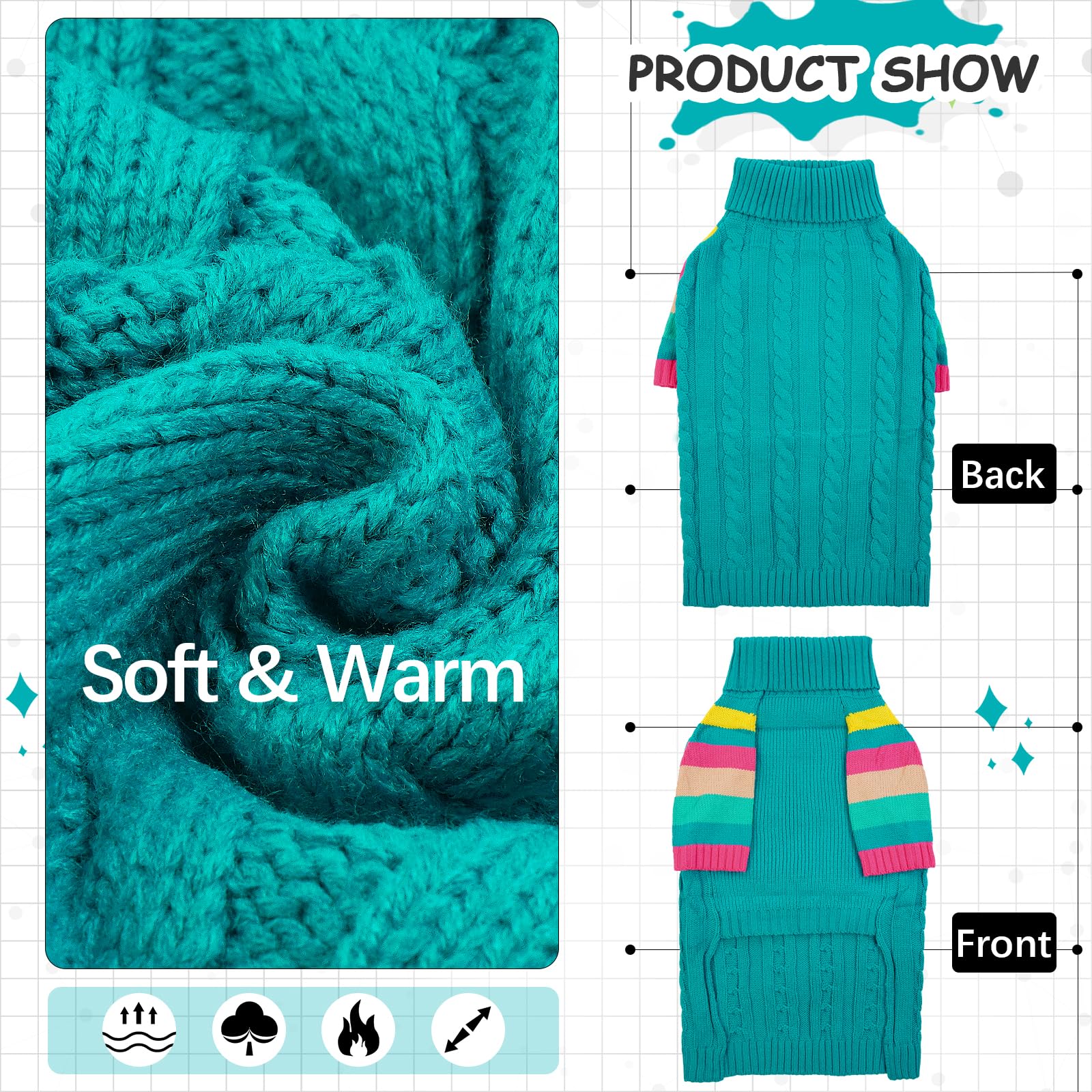 Ouobob Dog Sweater Warm, Comfy Thick Sweaters For Large Size Dogs Girls Boys, Dog Christmas Sweaters Winter, Turtleneck Knit Swe