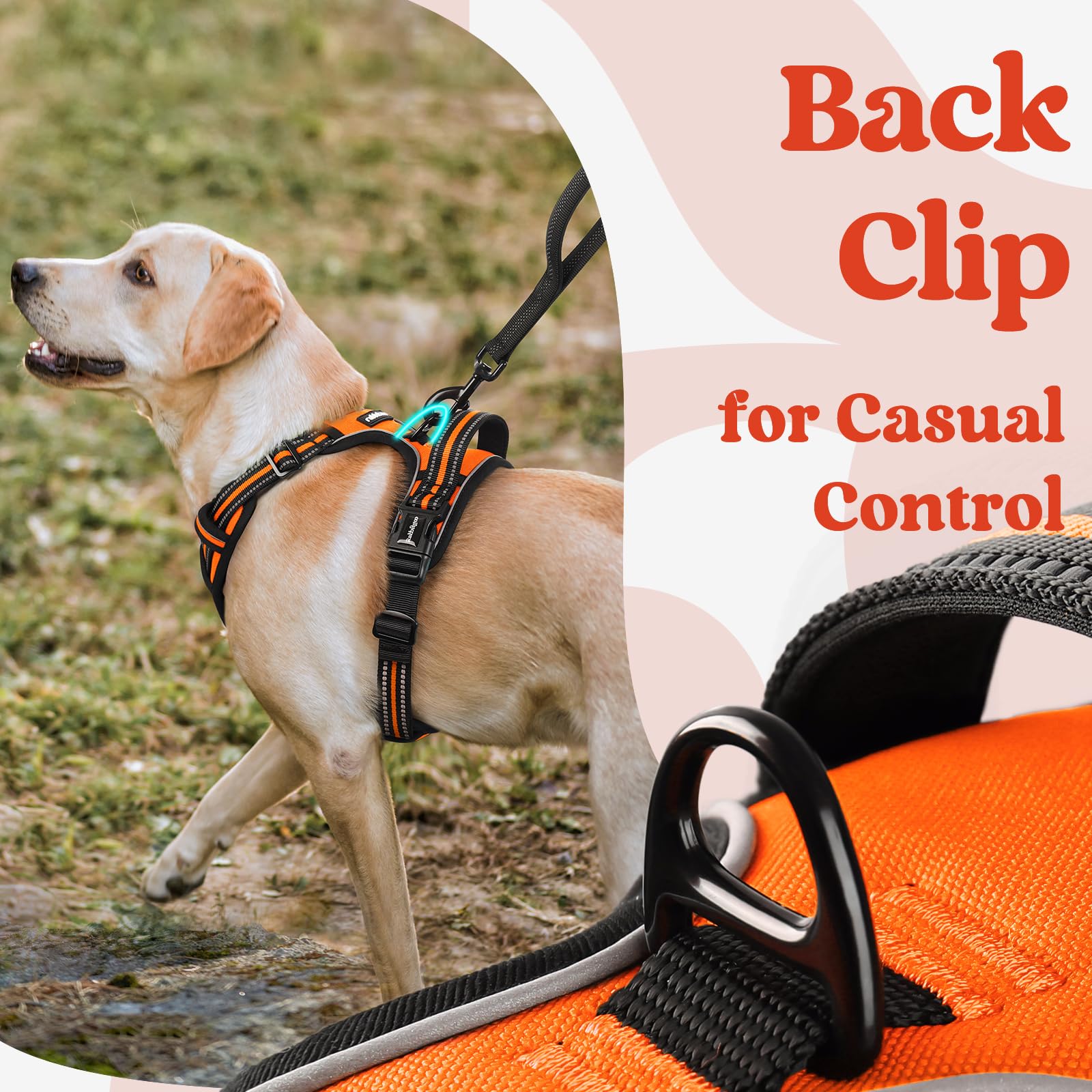 Rabbitgoo Dog Harness For Large, No Pull Pet Harness With 3 Buckles, Adjustable Soft Padded Pooch Vest With Instant Control Handle, Easy Walking Reflective Pet Vest For Large Dogs, Orange, L